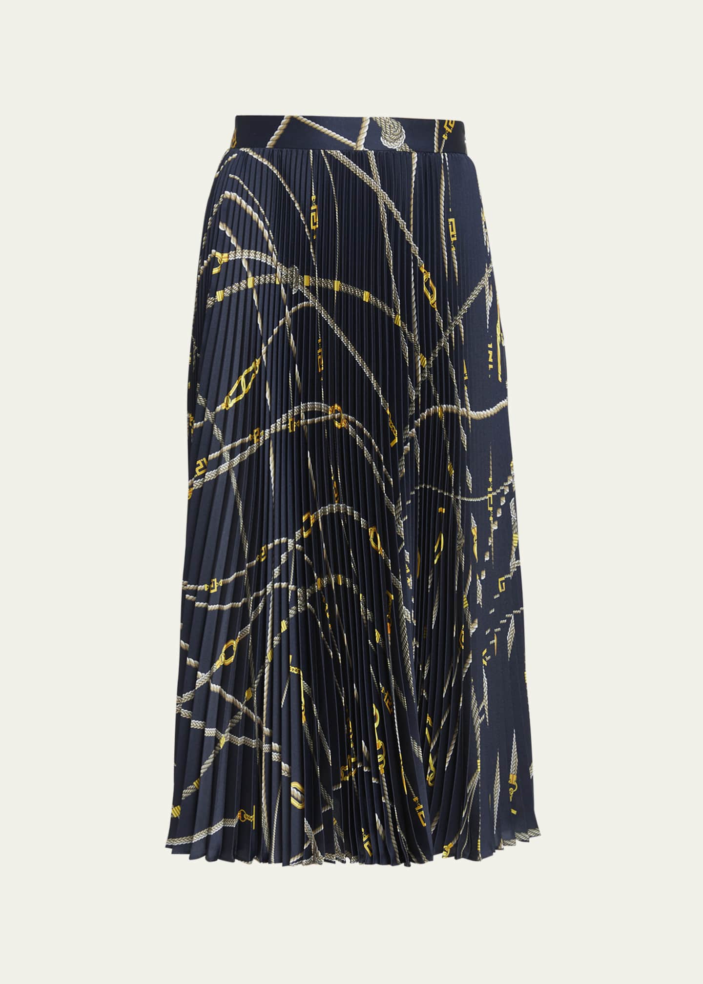 Versace Rope-Print Pleated Twill Midi Skirt - Bergdorf Goodman