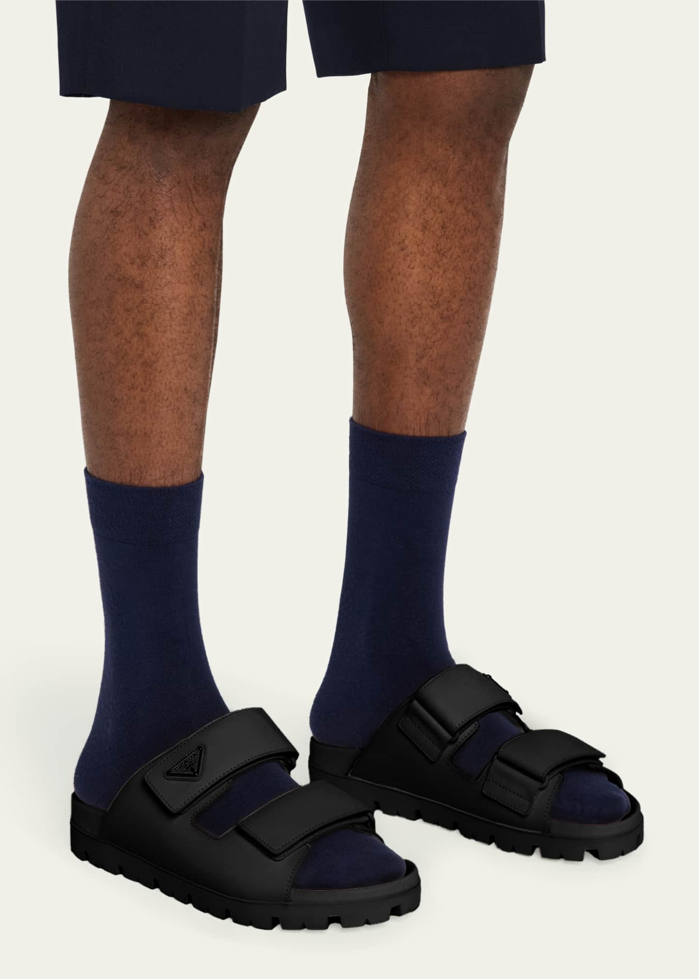 Prada Men's Fussbett Leather Dual-Grip Slide Sandals Image 2 of 6
