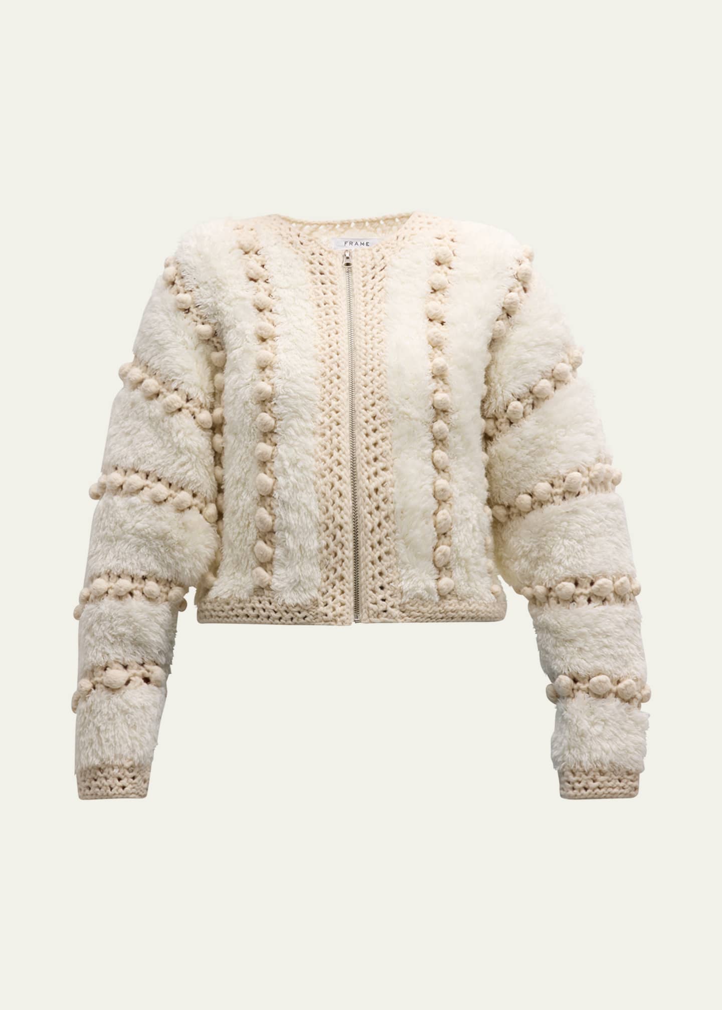 FRAME Zip Front Pom Pom Cardigan Bergdorf Goodman