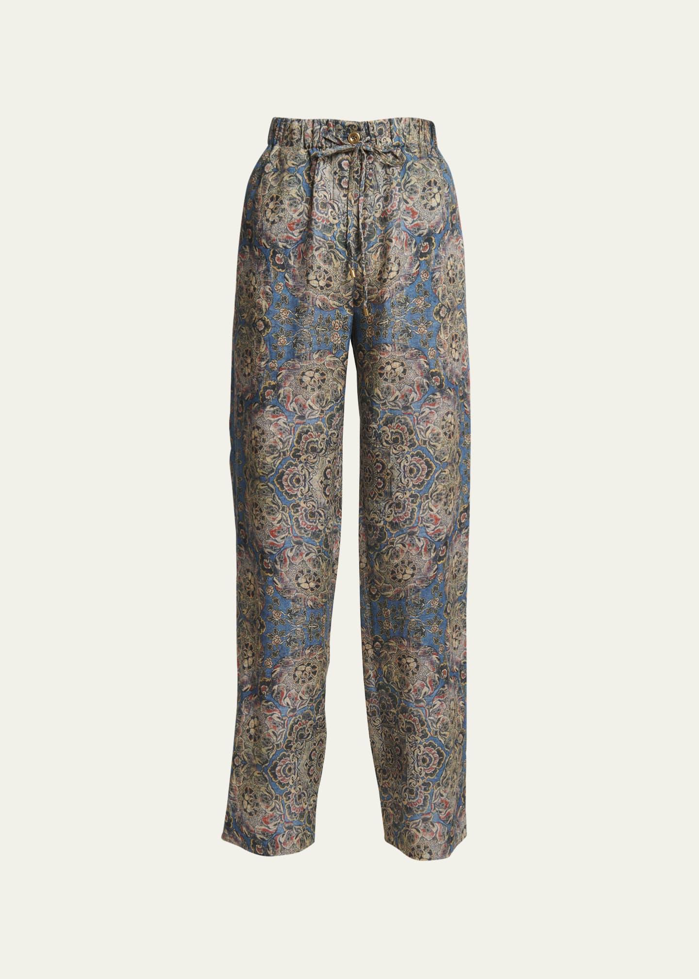 Loro Piana Helios Tapestry Bloom Drawstring Linen Pants - Bergdorf Goodman