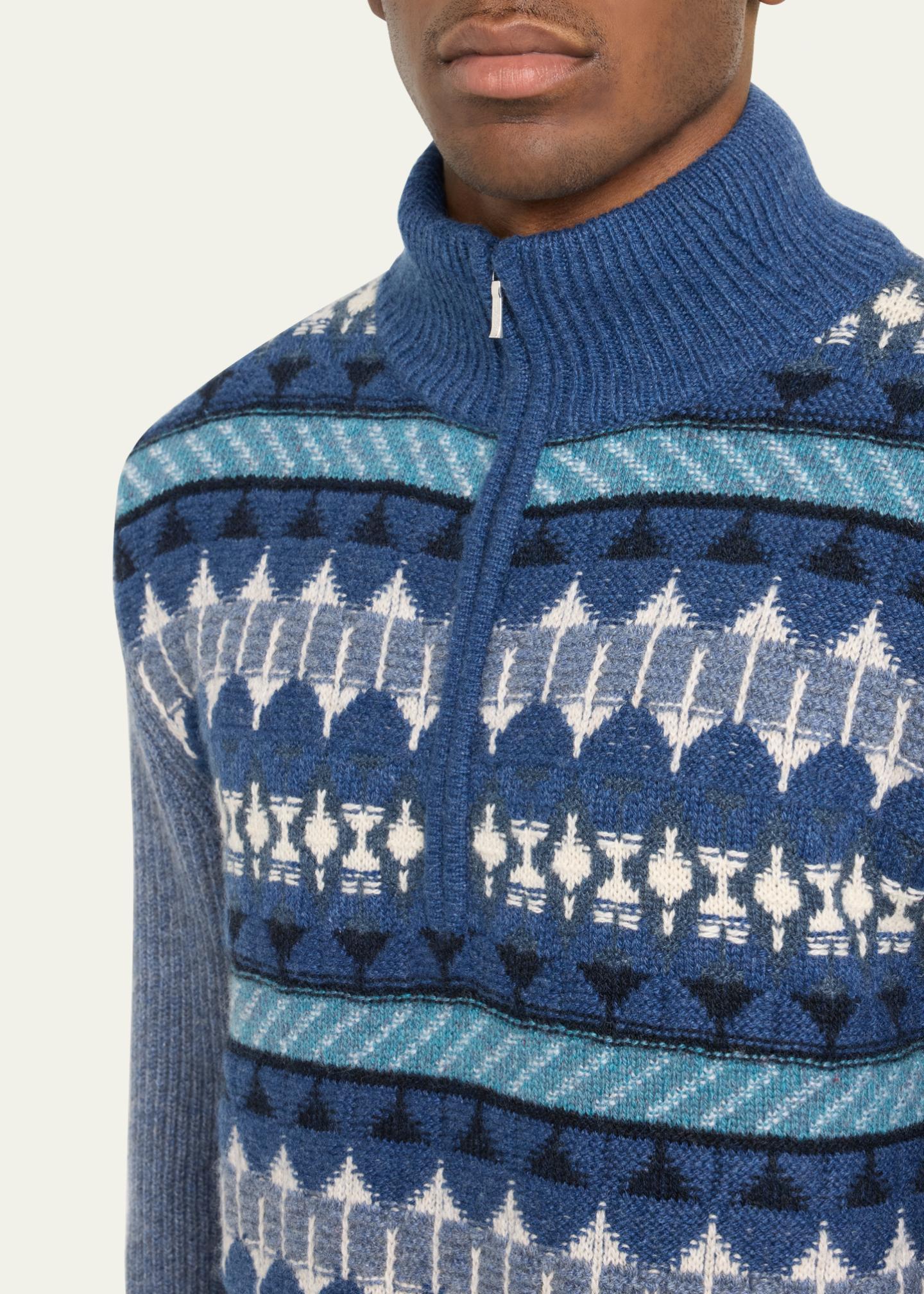 Pull Homme Noël Col Montant Quart-Zip | Laine Douce, Imprimé Festif Renne/Flocons