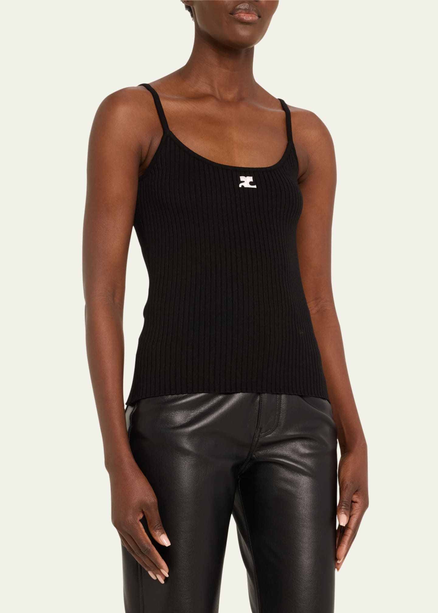 Logo ribbed-knit tank top in black - Courreges