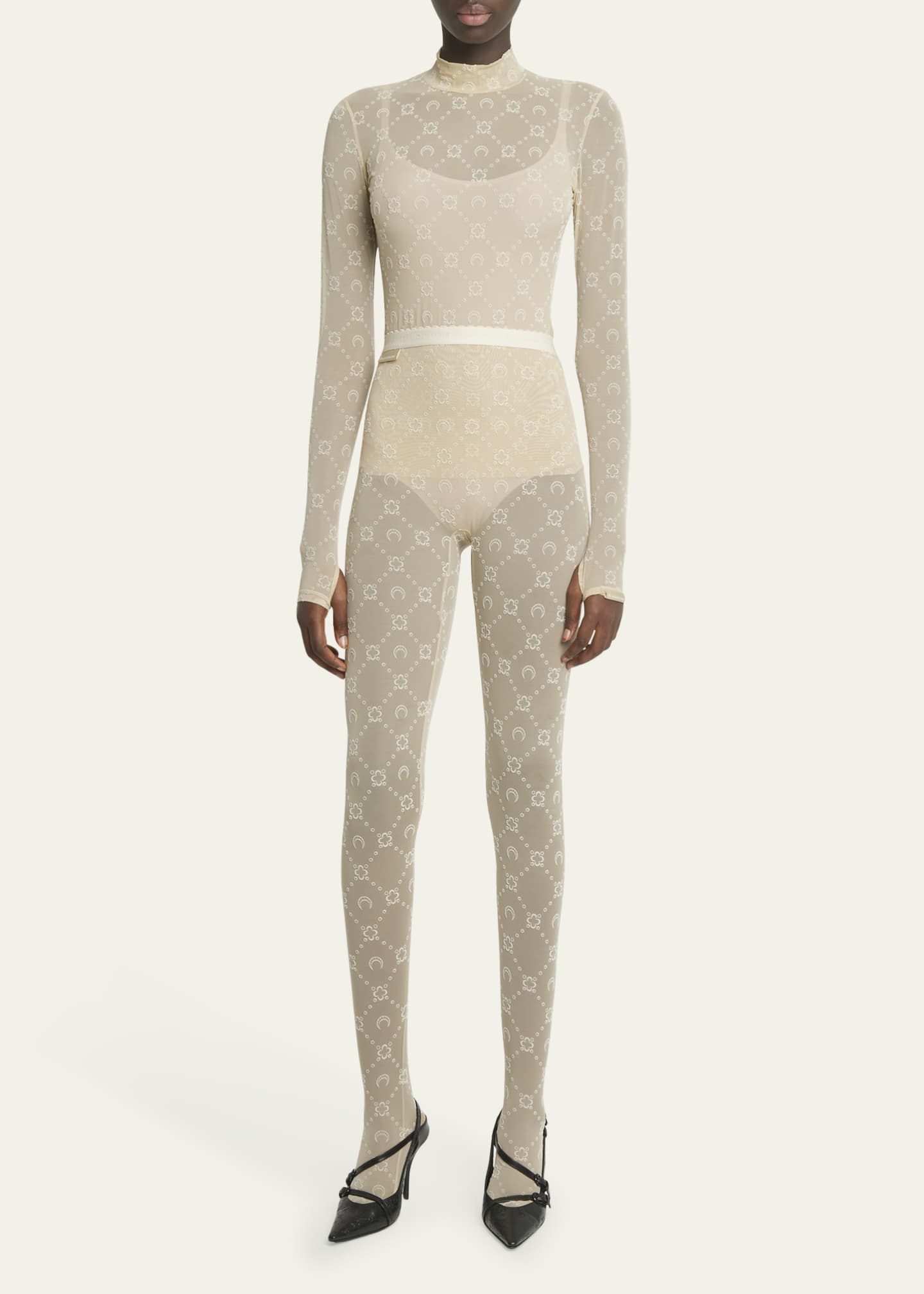 Marine Serre Regenerated Mesh Flock Glitter Footed Leggings - Bergdorf  Goodman