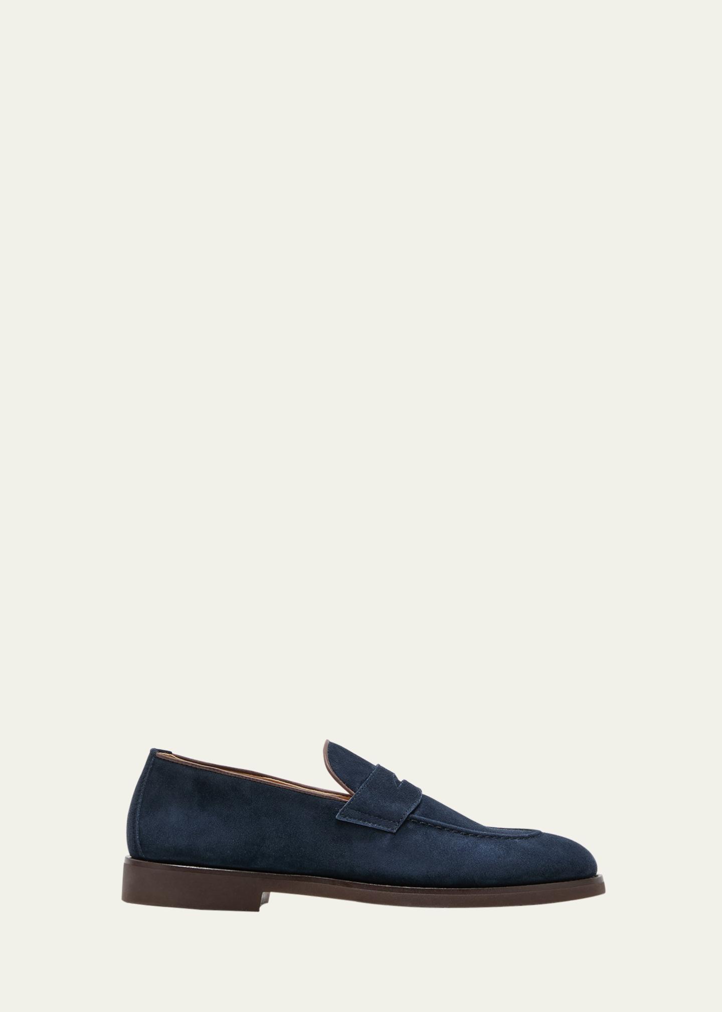 BRUNELLO CUCINELLI Blue Suede Slip On Loafers Moccasins Shoes  Mens Size 10 Brunello Cucinelli Men main image 4