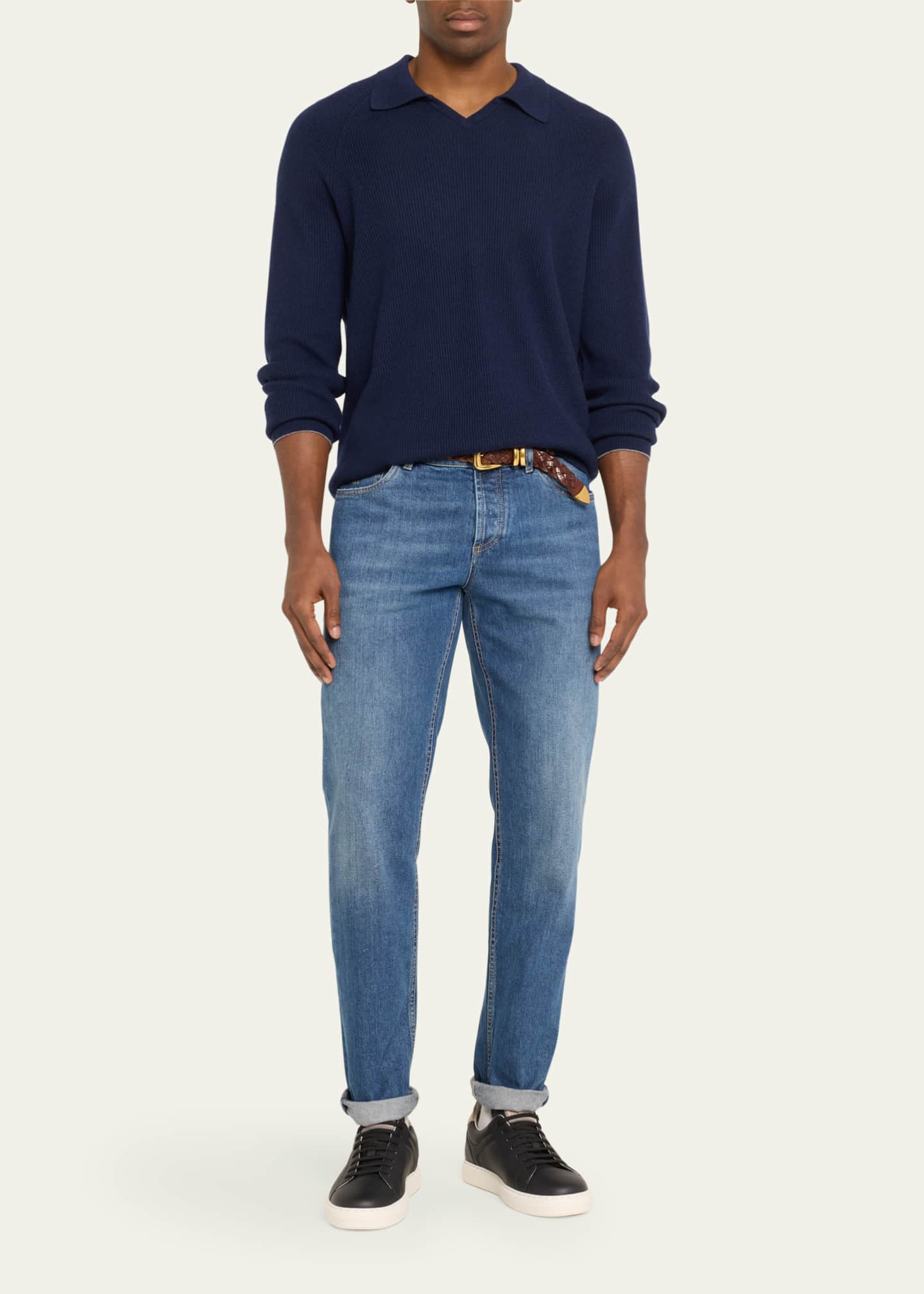 Brunello Cucinelli Men's Grained Calfskin Low-Top Sneakers Image 3 of 5