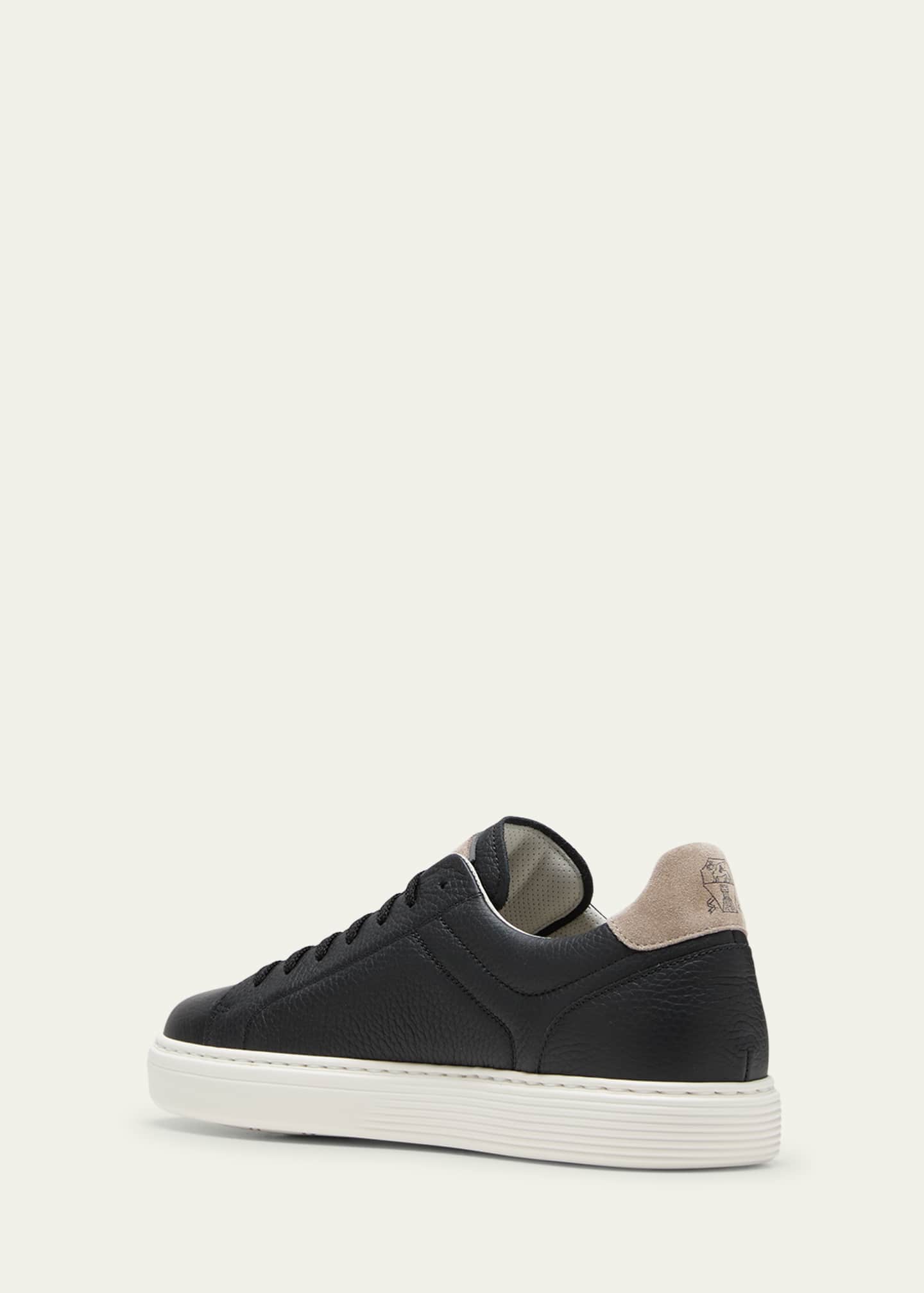 Brunello Cucinelli Men's Grained Calfskin Low-Top Sneakers Image 4 of 5