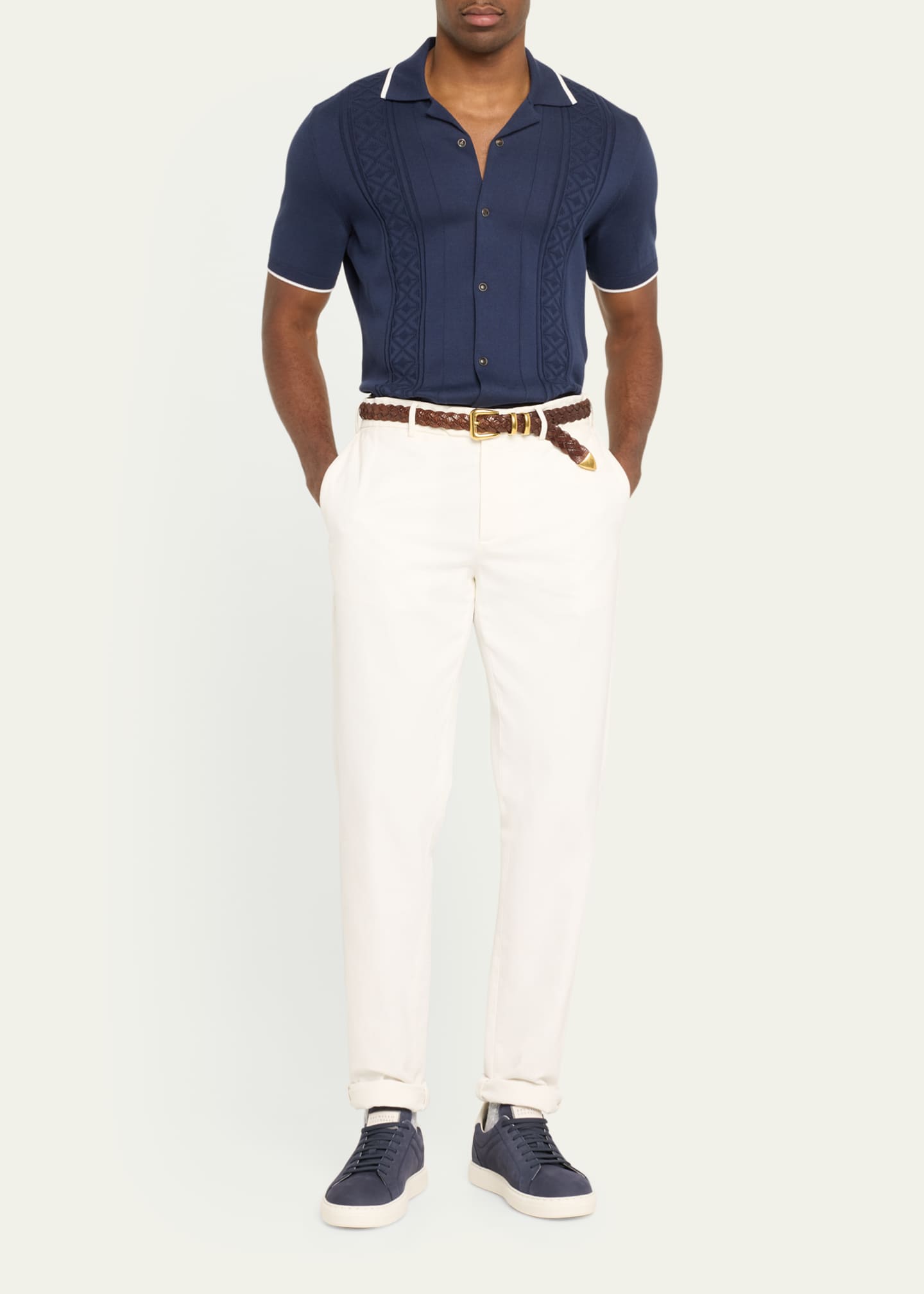 Brunello Cucinelli Men's Nubuck Calfskin Low-Top Sneakers Image 3 of 5