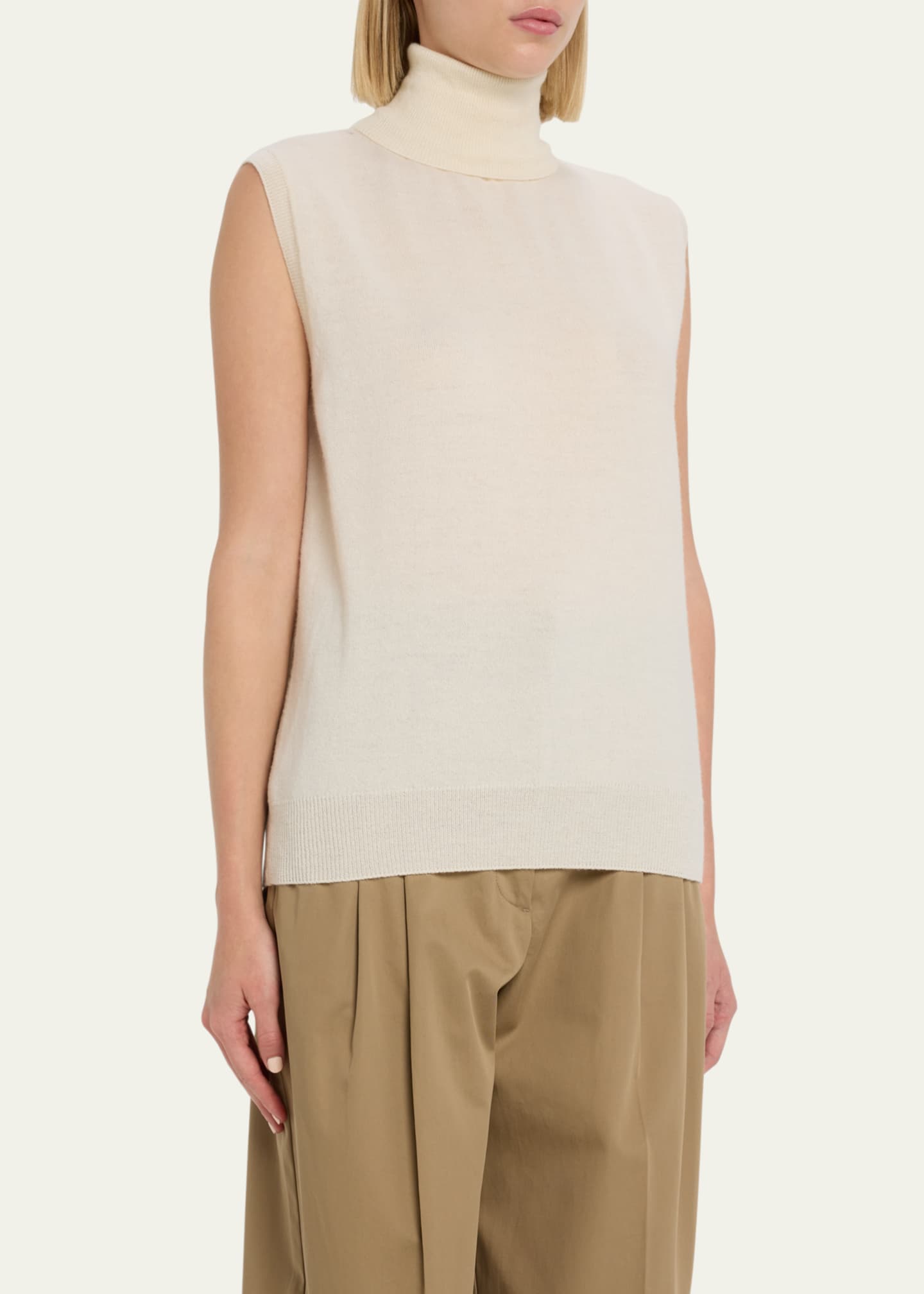 Sleeveless Knit Cashmere Turtleneck