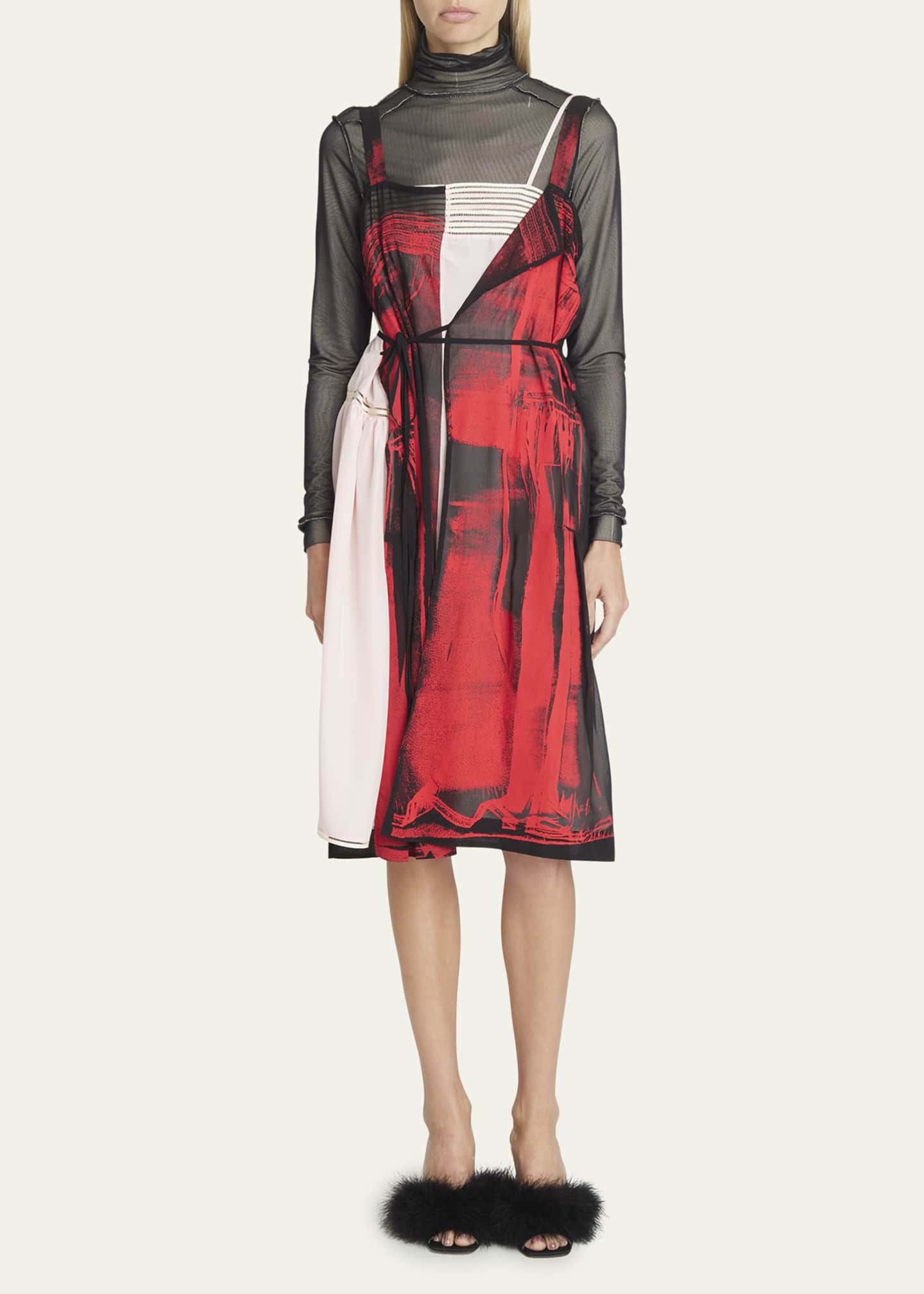 Maison Margiela Layered Abstract Self-Tie Silk Dress Image 2 of 5