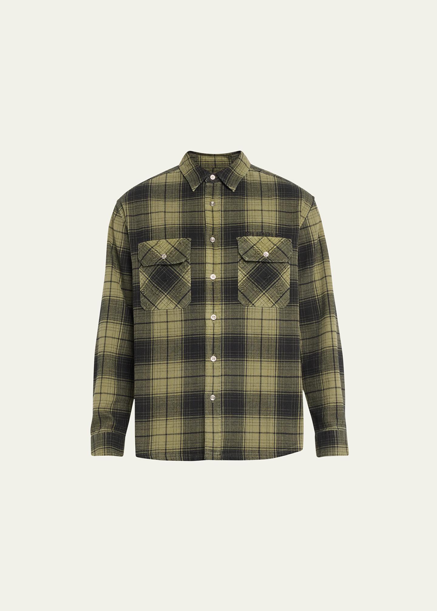 Cromoncent Men's Casual Plaid Flannel Shirt - Button Down, Purple & Green Check, Small
