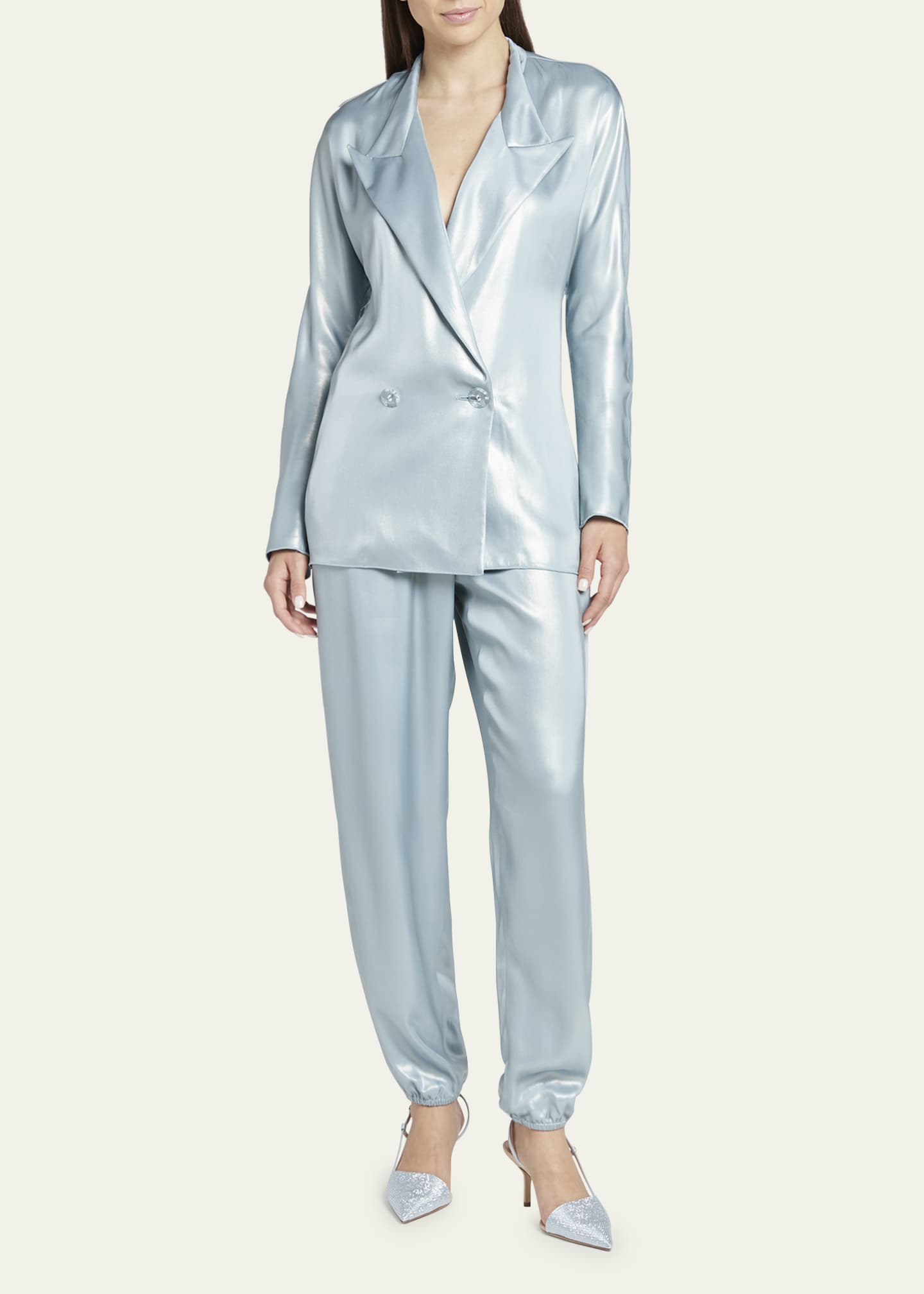 Giorgio Armani Laminated Satin Double-Breast Blazer - Bergdorf Goodman