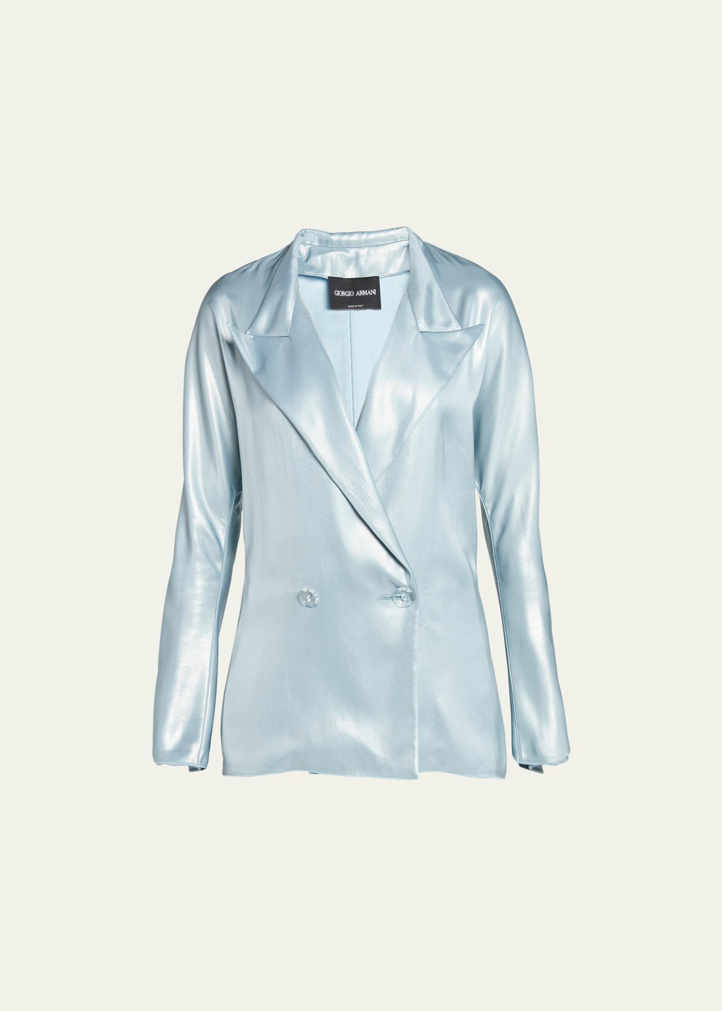 Giorgio Armani Laminated Satin Double-Breast Blazer - Bergdorf Goodman
