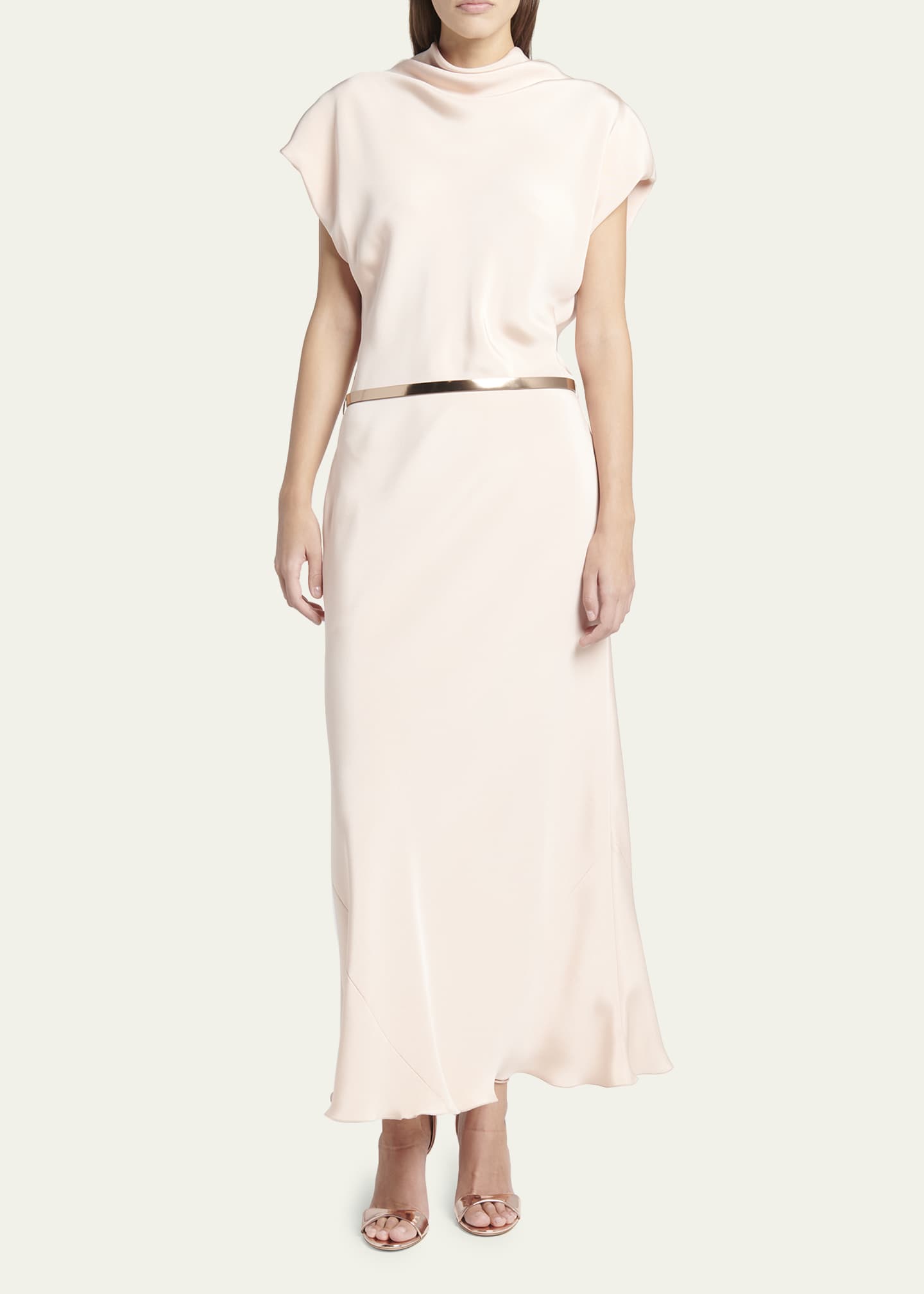 Giorgio Armani Cowl-Neck Silk Crepe Maxi Dress with Leather Belt Image 2 of 5