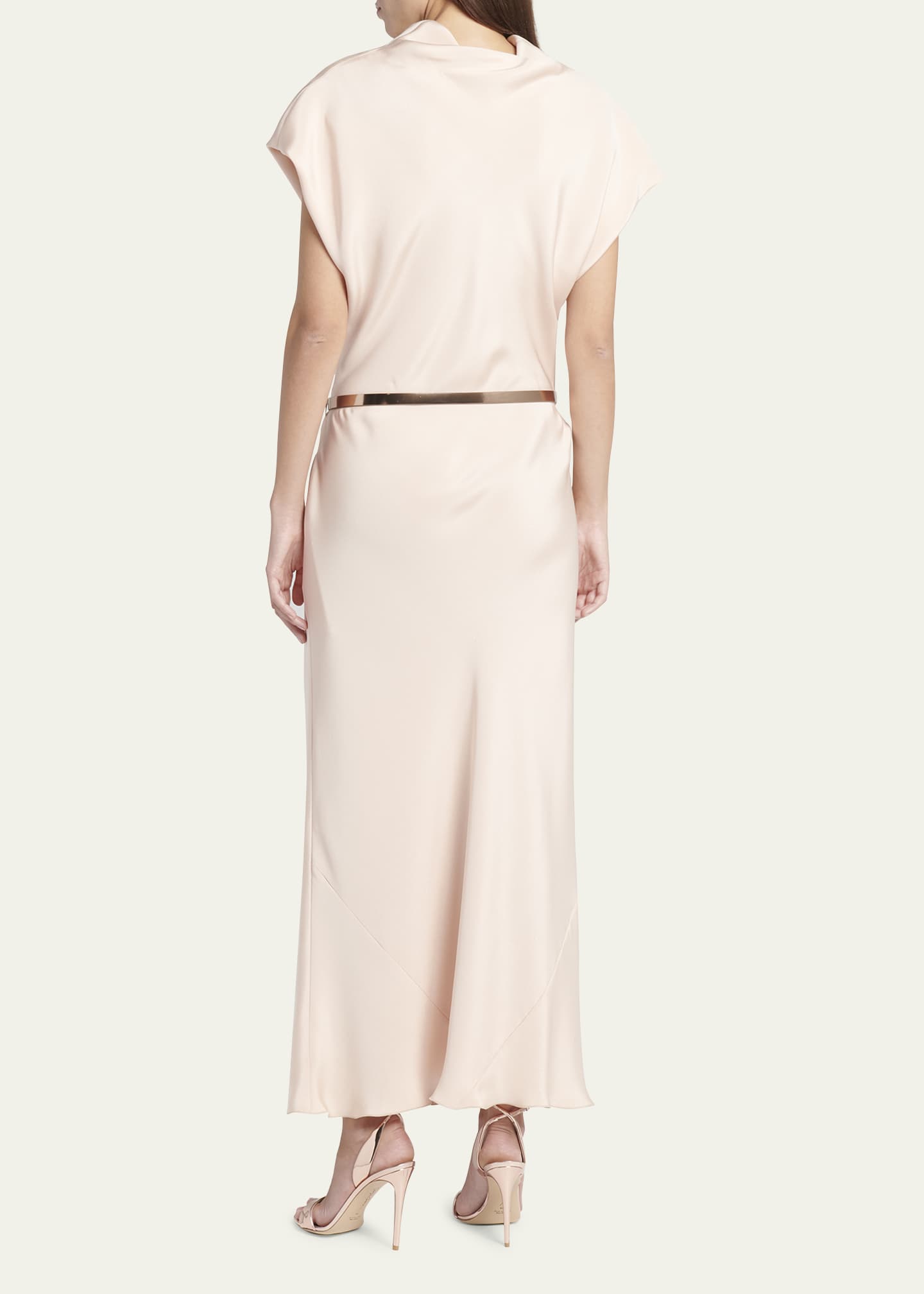 Giorgio Armani Cowl-Neck Silk Crepe Maxi Dress with Leather Belt Image 3 of 5