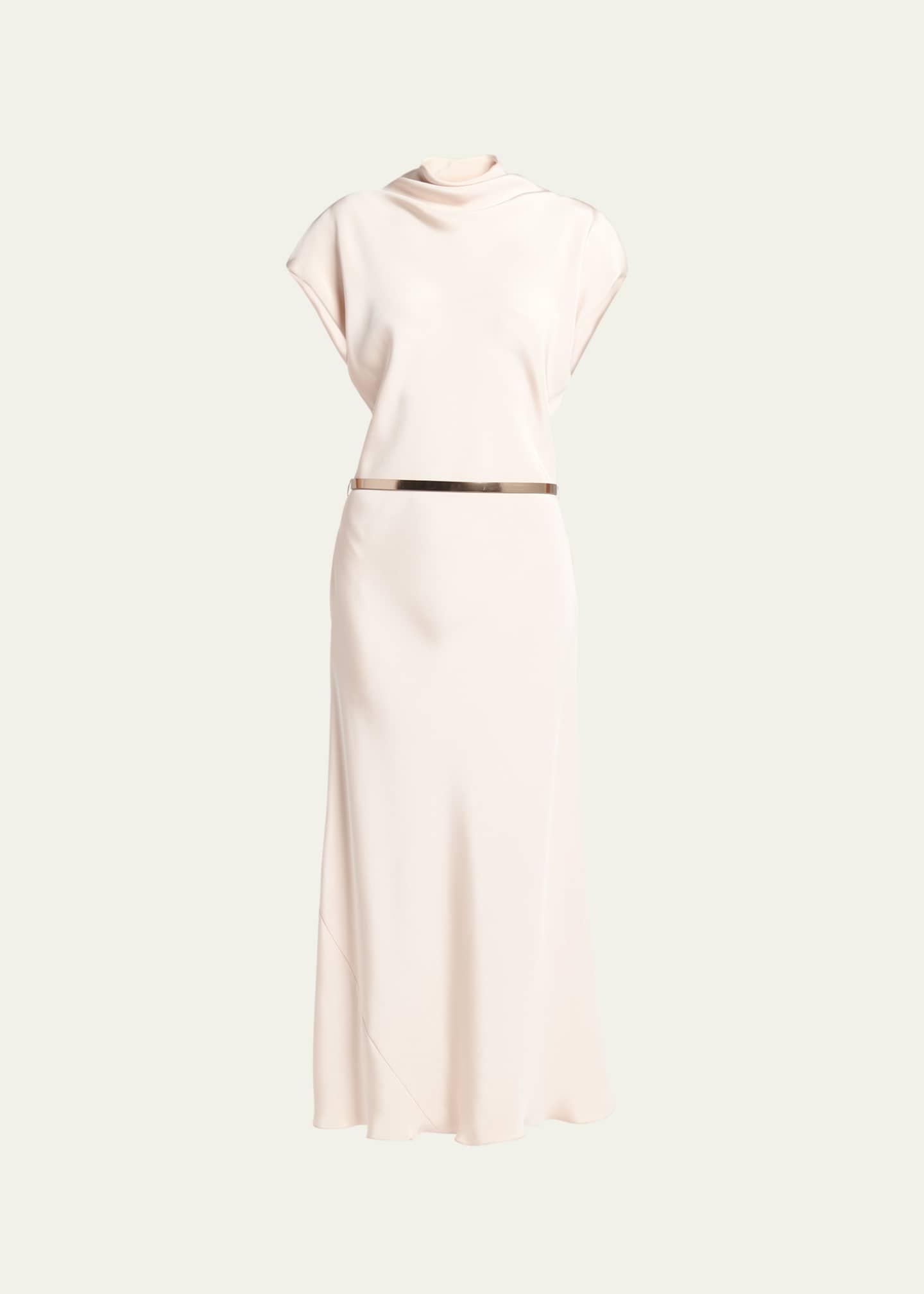 Giorgio Armani Cowl-Neck Silk Crepe Maxi Dress with Leather Belt Image 1 of 5