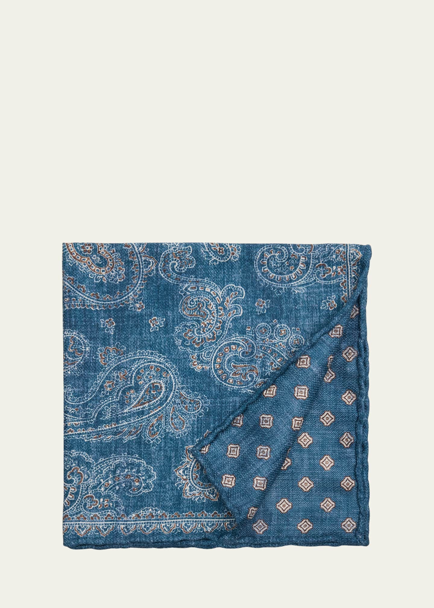 Brunello Cucinelli Men's Silk Pocket Blue