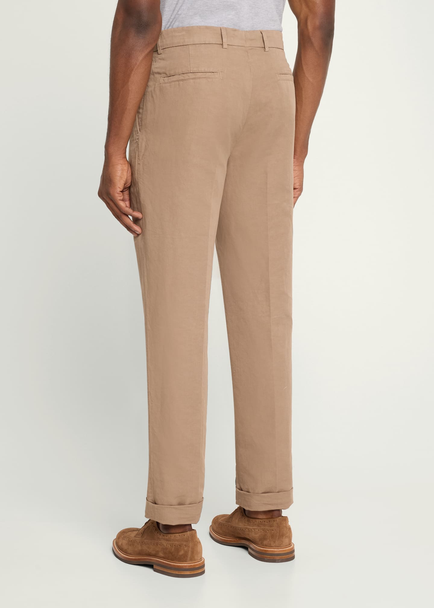 Brunello Cucinelli Men's Slim Fit Cotton-Linen Pleated Pants Image 3 of 5