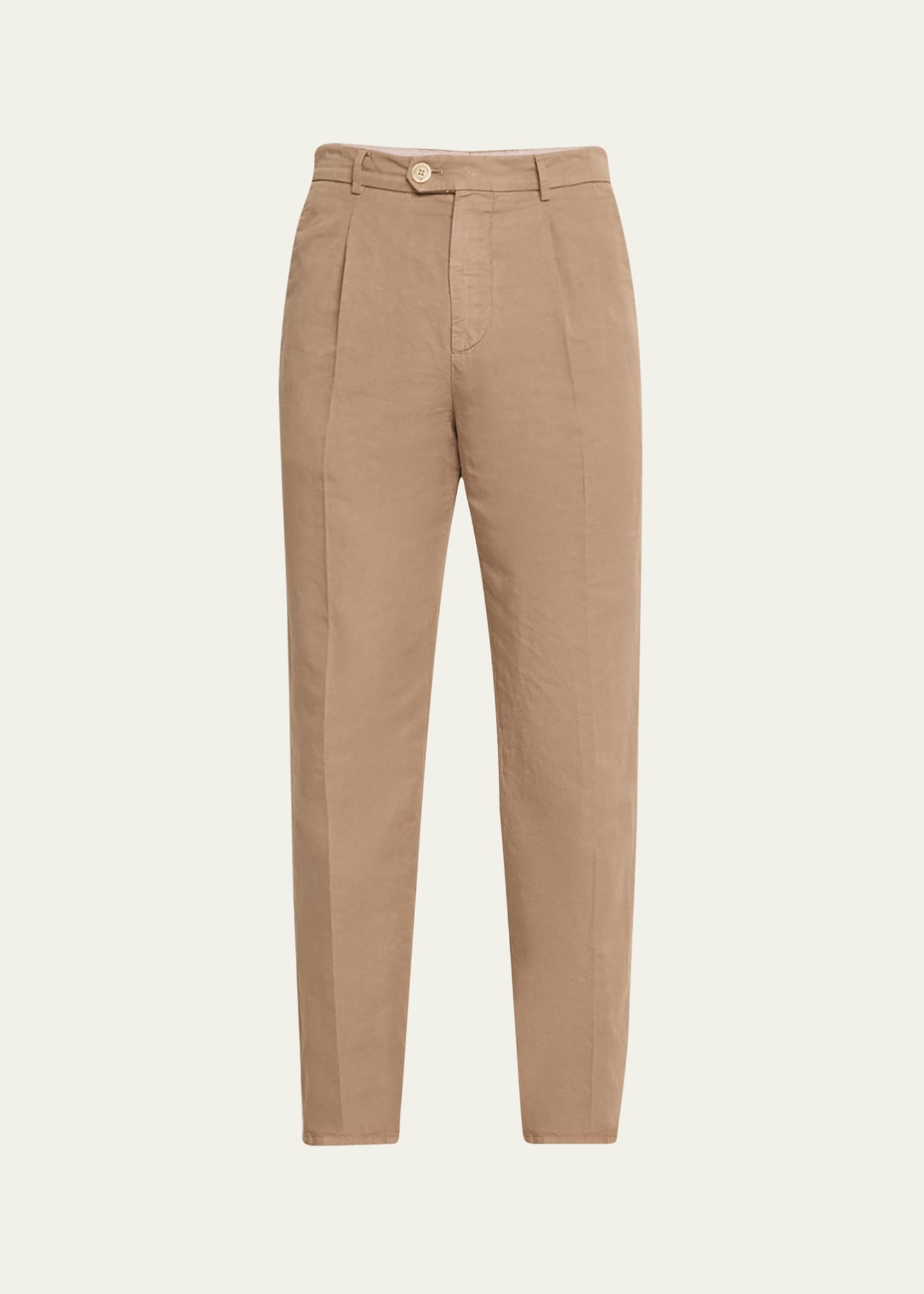 Brunello Cucinelli Men's Slim Fit Cotton-Linen Pleated Pants Image 1 of 5