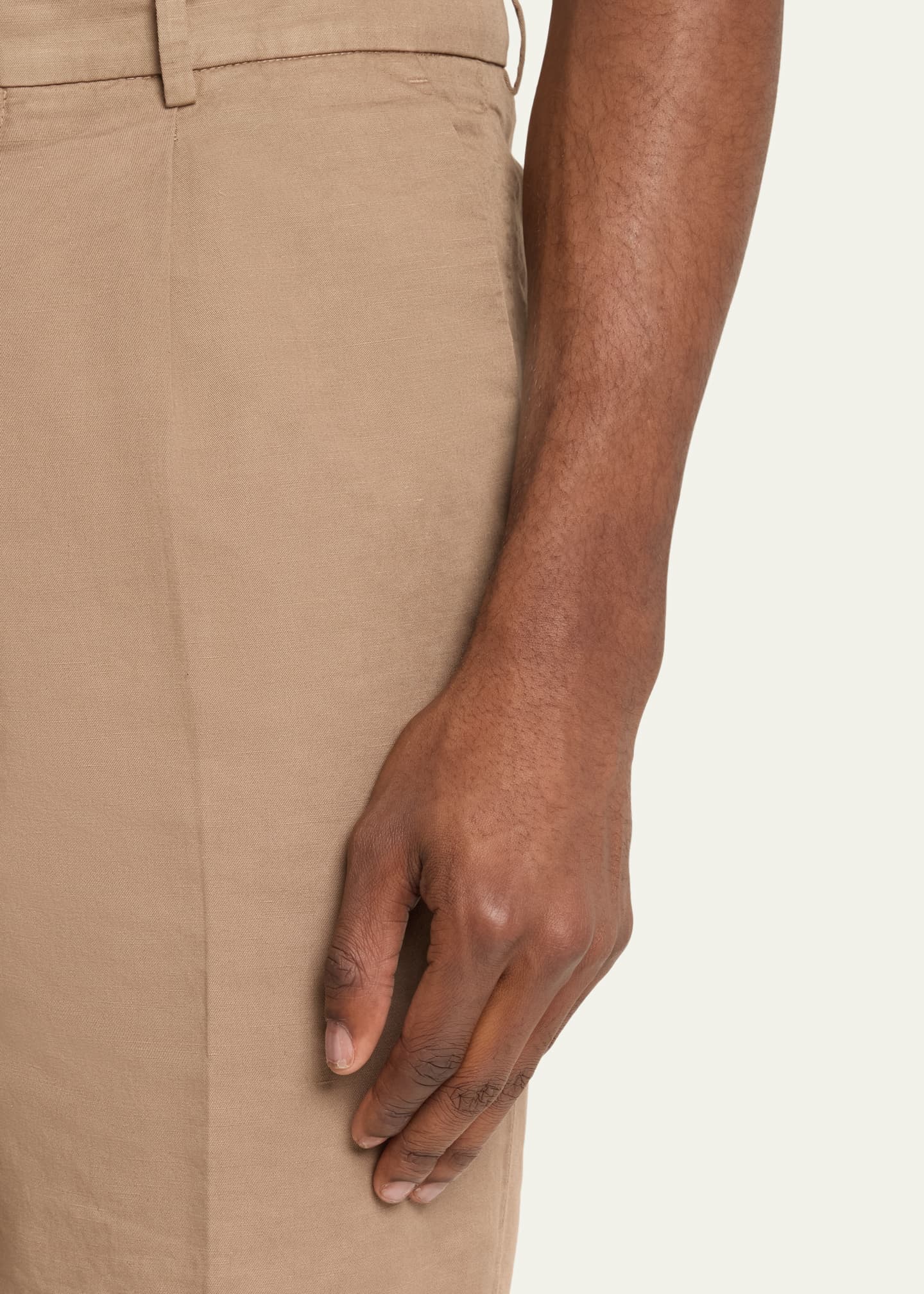 Brunello Cucinelli Men's Slim Fit Cotton-Linen Pleated Pants Image 5 of 5