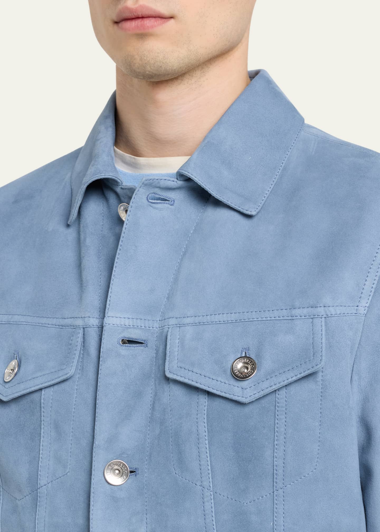 Blue suede discount trucker jacket