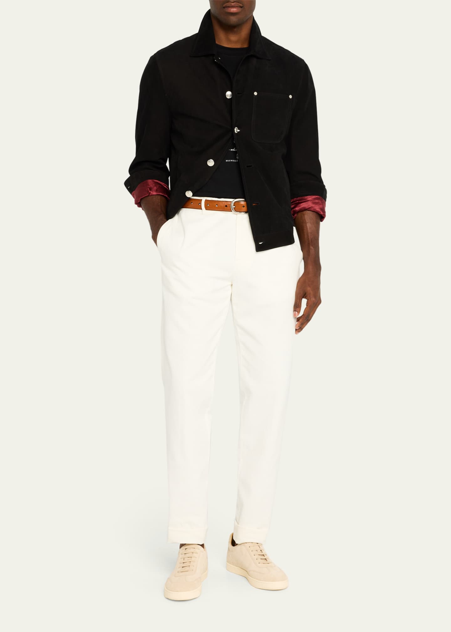 Brunello Cucinelli Men's Dyed Flat-Front Pants Image 2 of 5