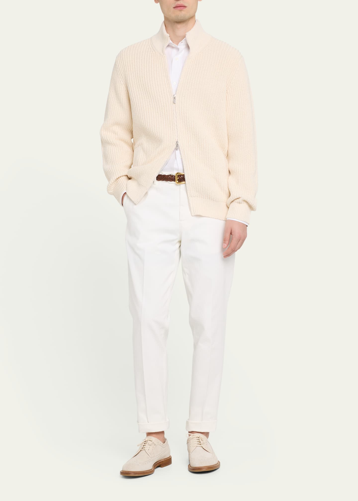 Brunello Cucinelli Men's Ribbed Full-Zip Sweater Image 2 of 5