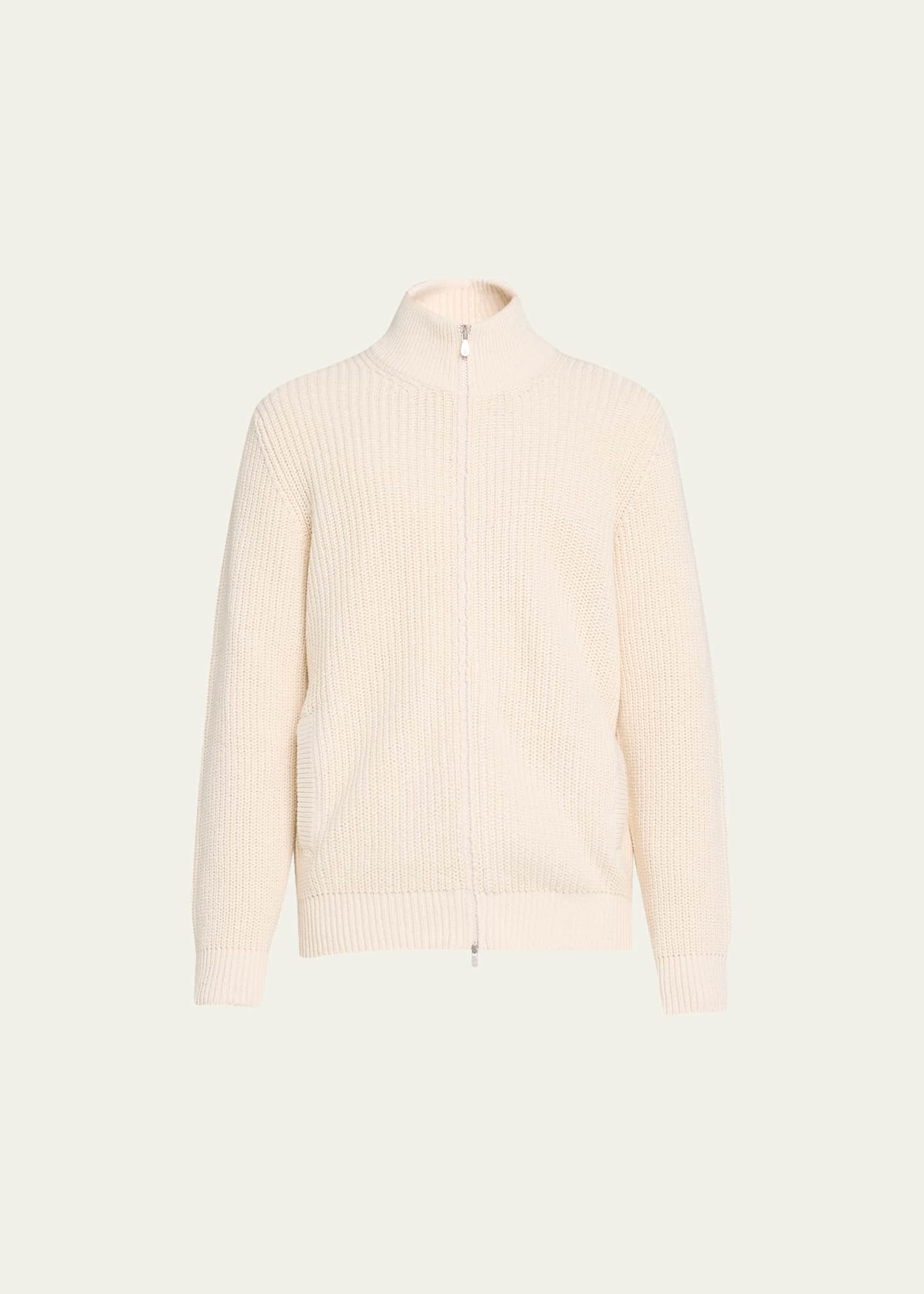 Brunello Cucinelli Men's Ribbed Full-Zip Sweater Image 1 of 5