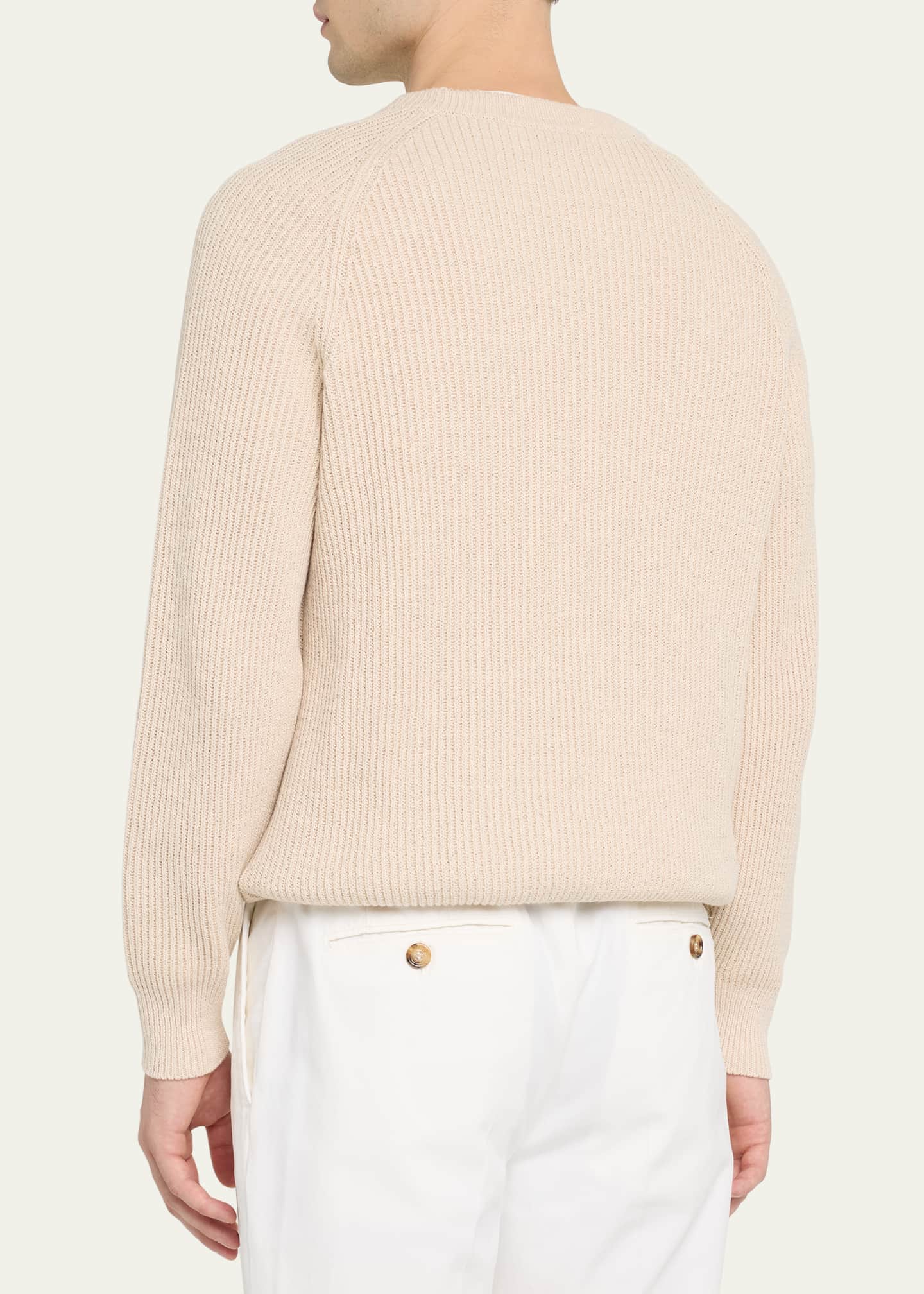 Brunello Cucinelli Men's Cotton Ribbed Crewneck Sweater Image 3 of 5