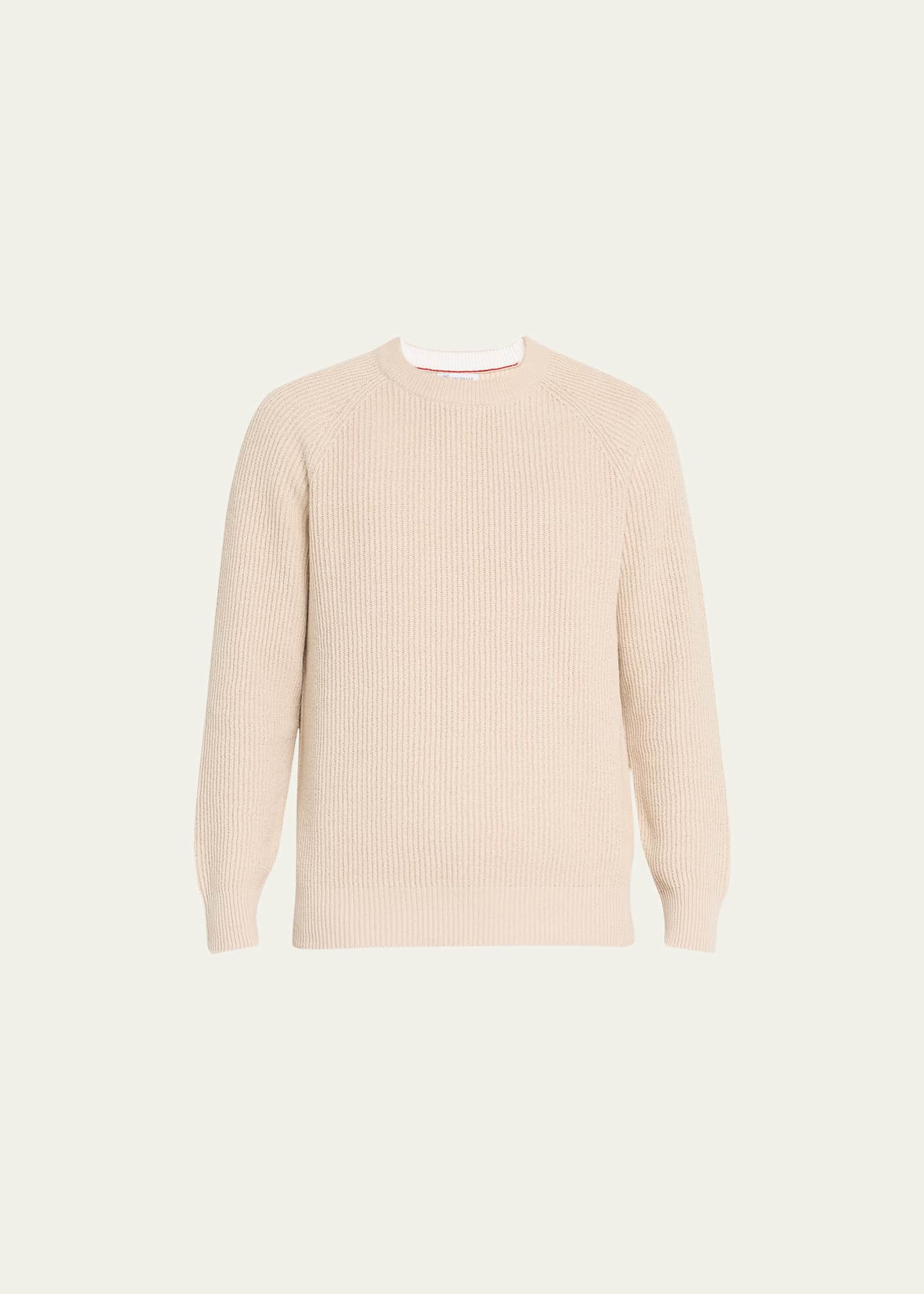 Brunello Cucinelli Men's Cotton Ribbed Crewneck Sweater Image 1 of 5