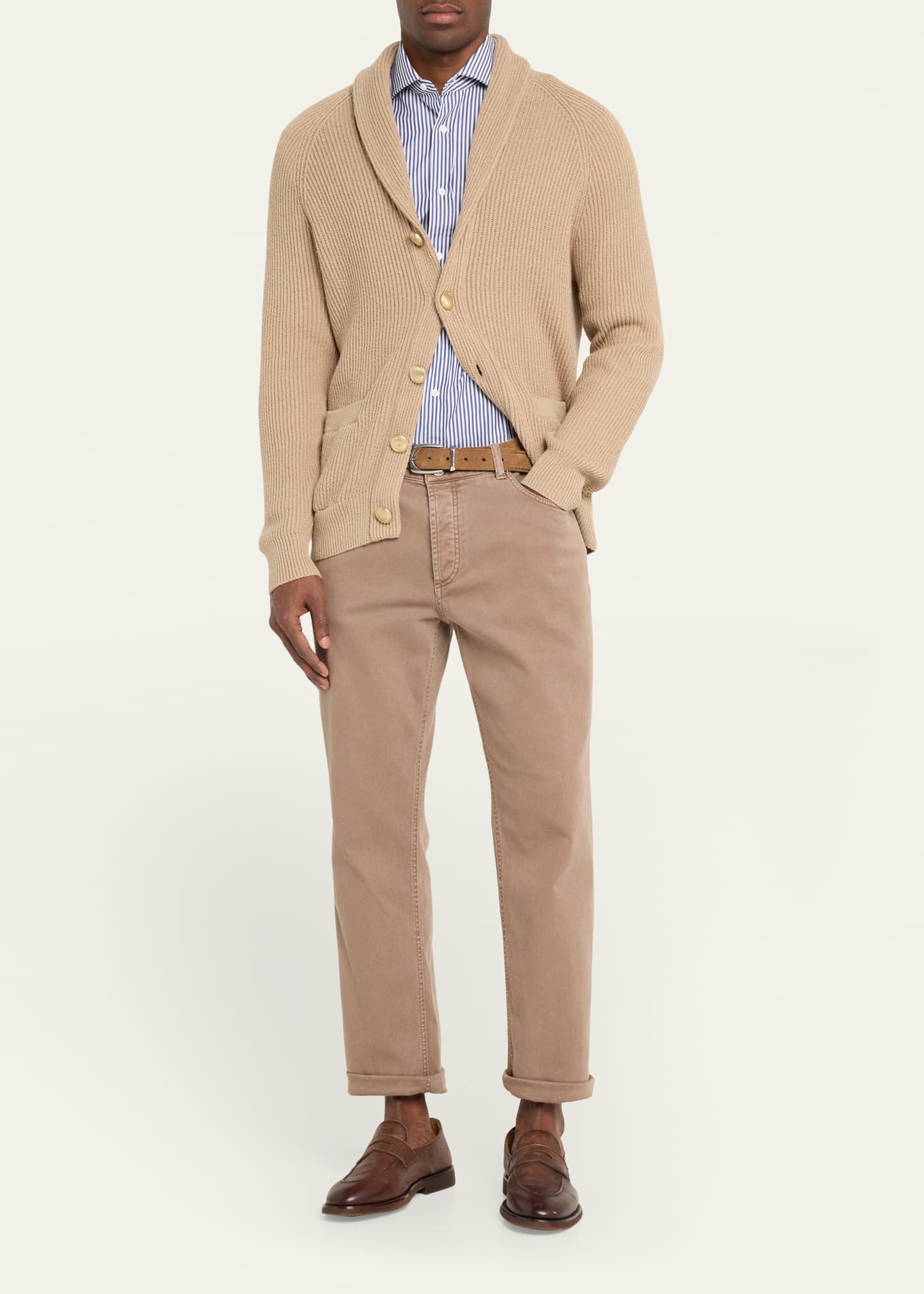 Brunello Cucinelli Men s Cotton Ribbed Shawl Cardigan Sweater