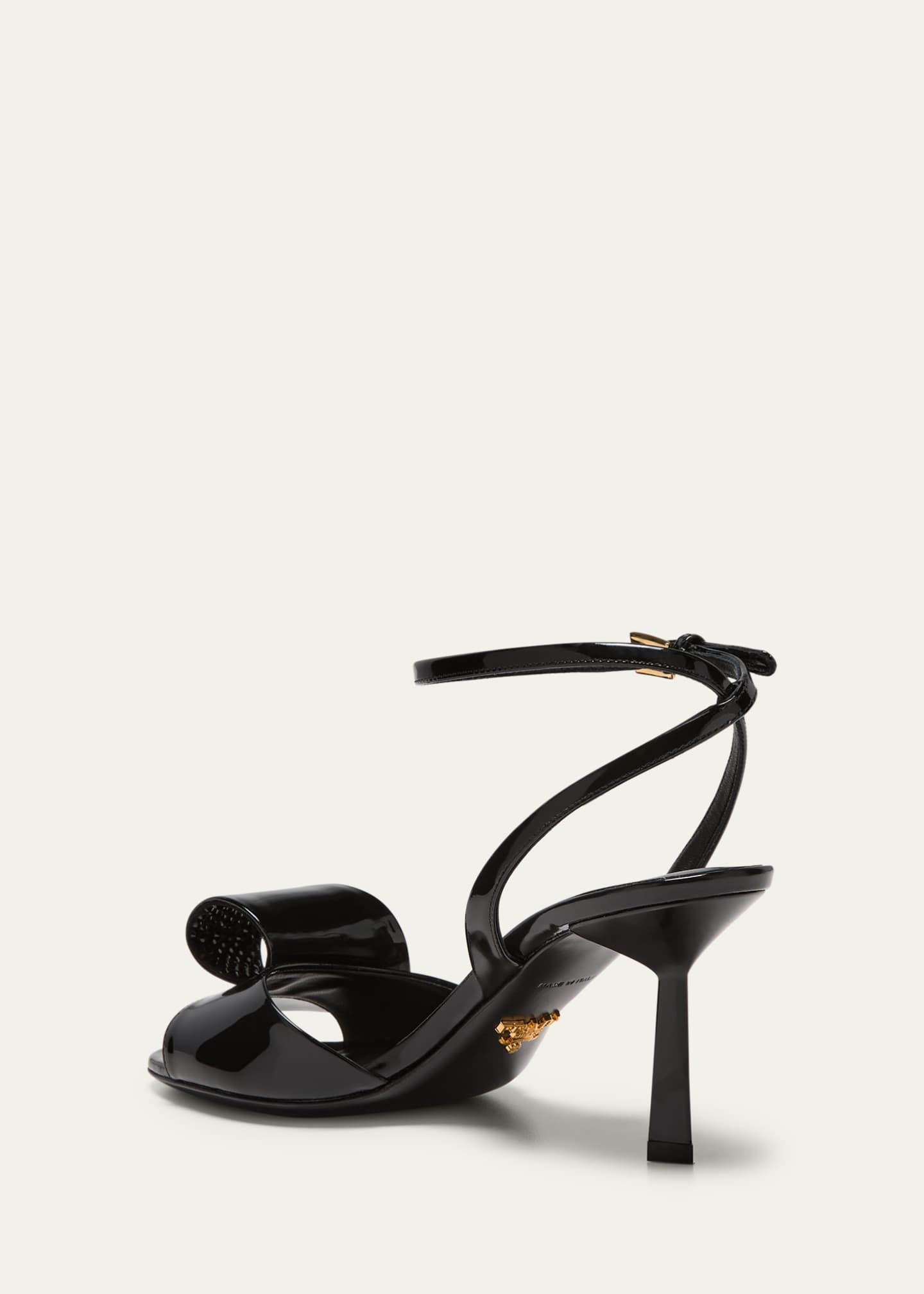 Prada Patent Crystal Twist Ankle Strap Sandals