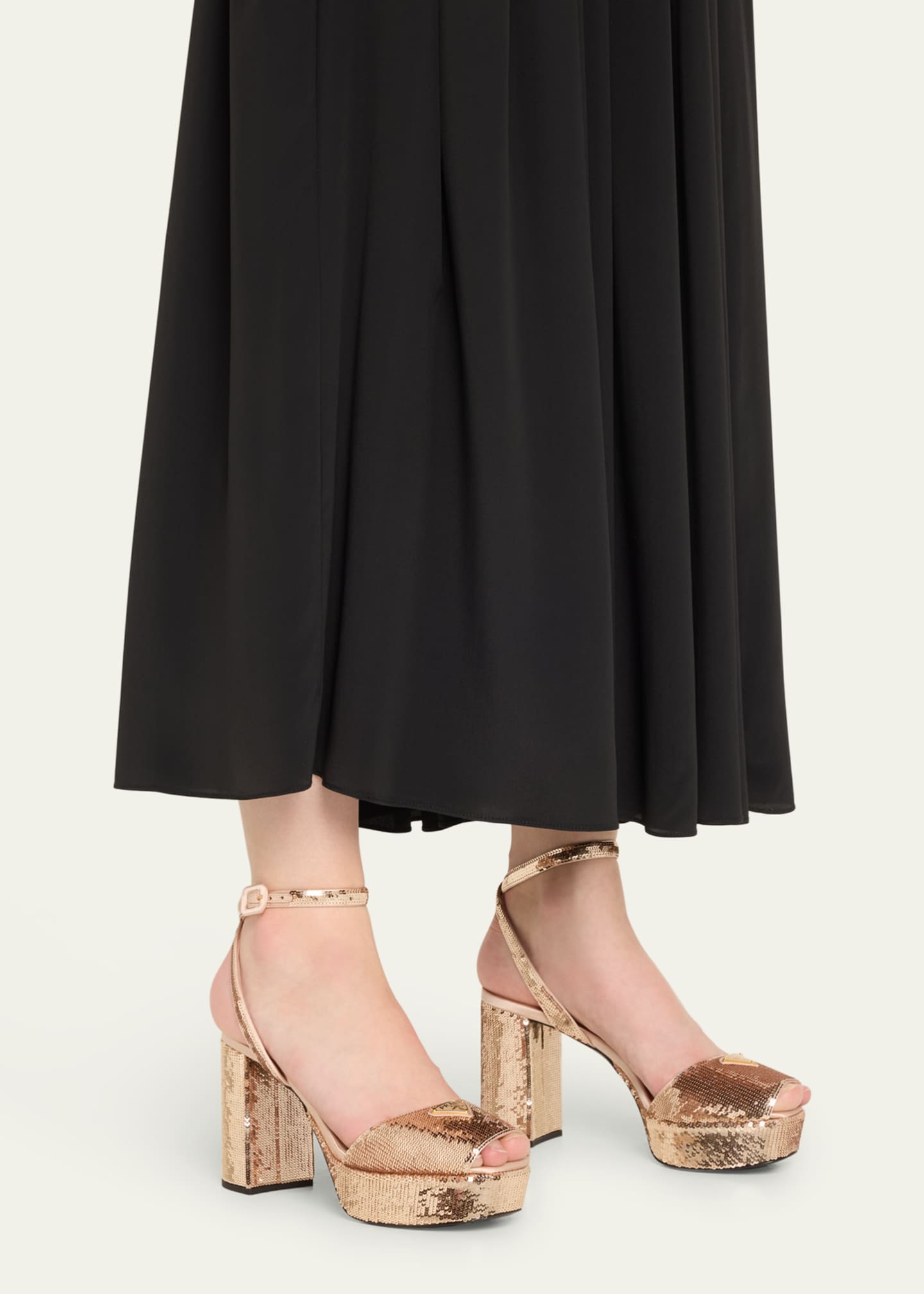 Sequin Ankle-Strap Platform Sandals