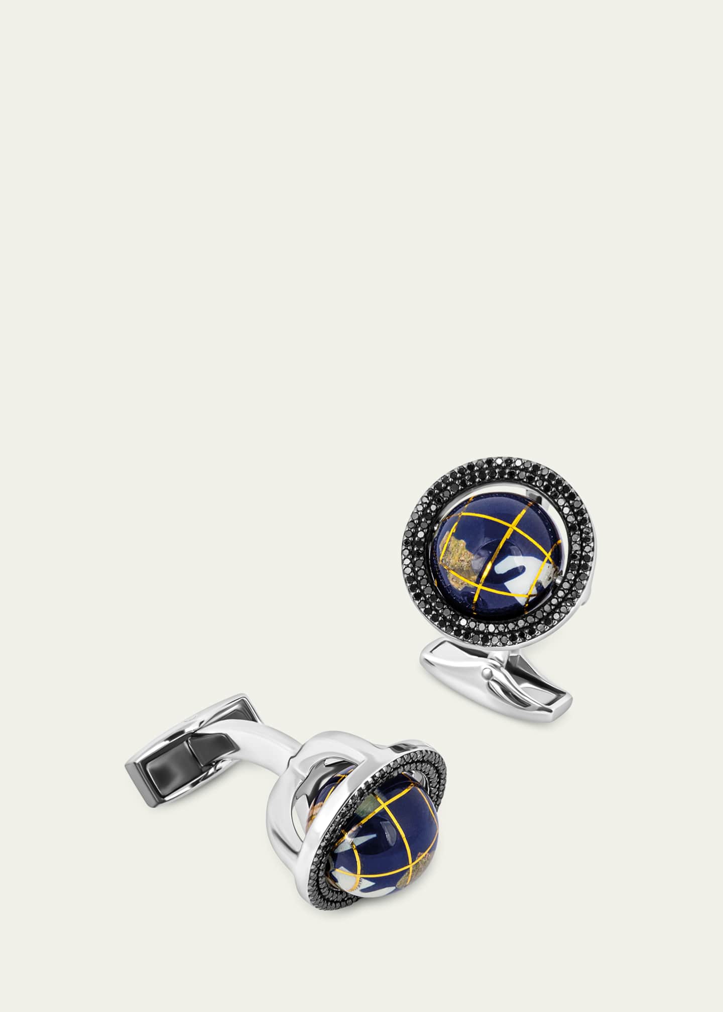 Tateossian Men's Rotating World Globe Cufflinks with Black Diamonds Image 3 of 4