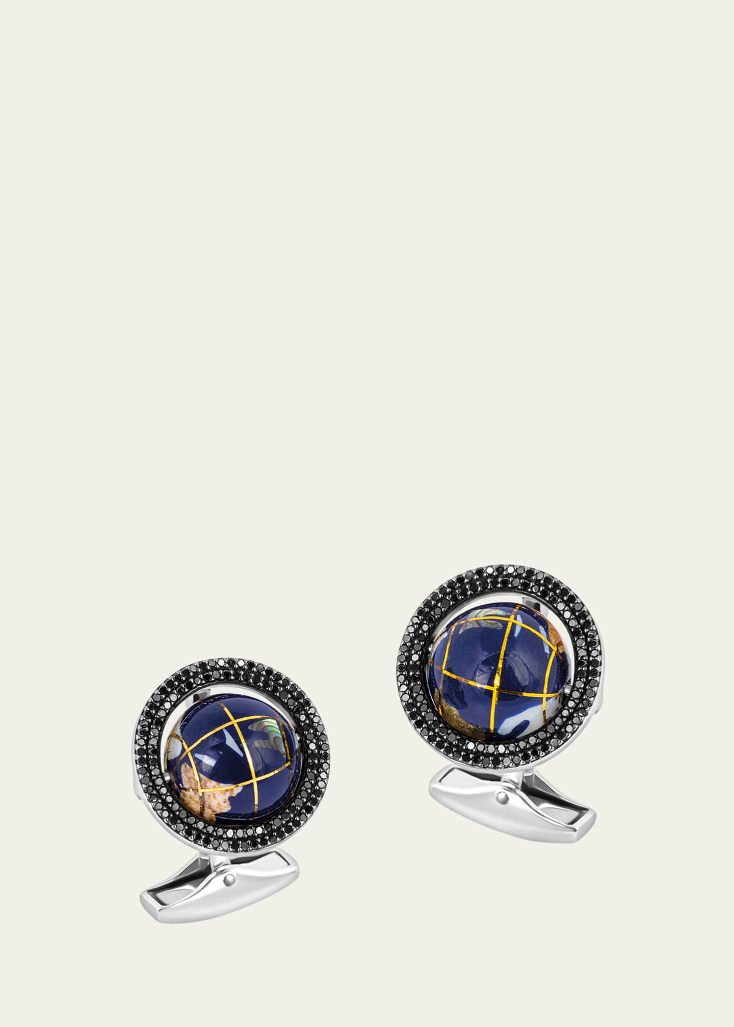 Tateossian Men's Rotating World Globe Cufflinks with Black Diamonds Image 1 of 4