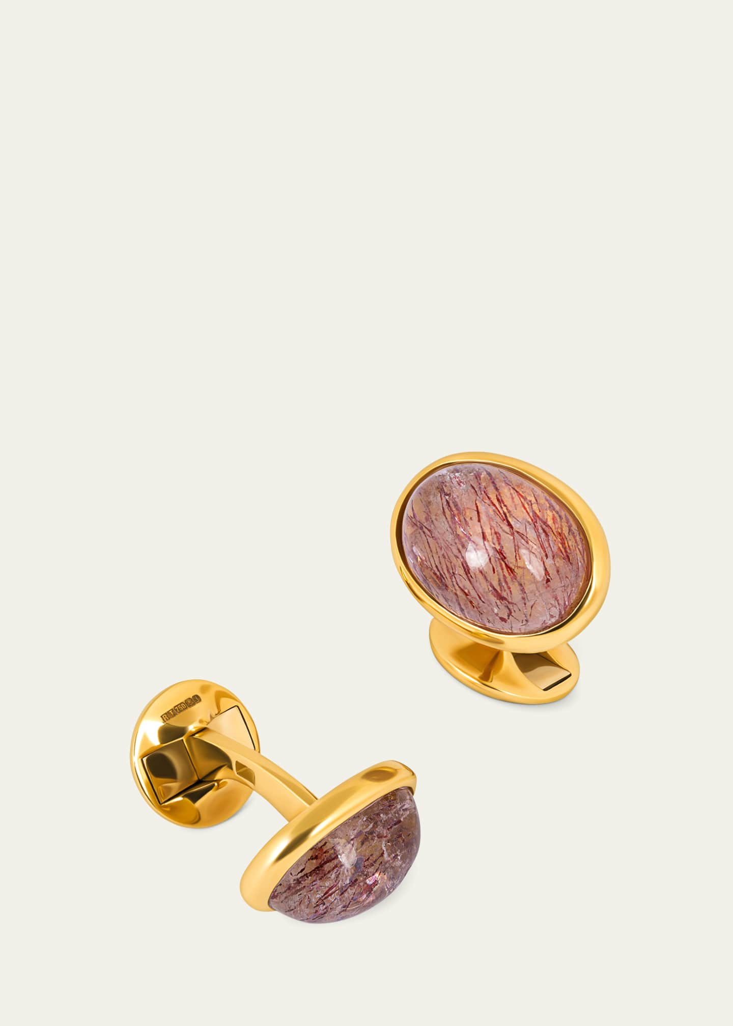 Tateossian Men's 18K Yellow Gold Quartz and Graphic Rutile Cufflinks Image 2 of 3