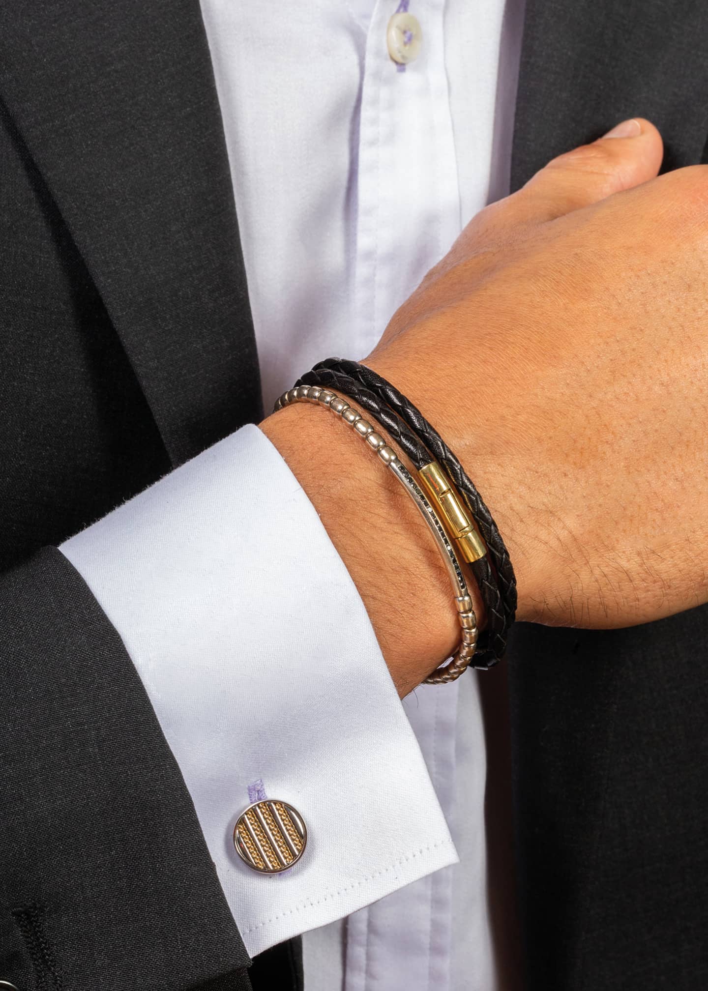 Tateossian Men s Tubo Scoubidou 18K Gold Braided Leather Double