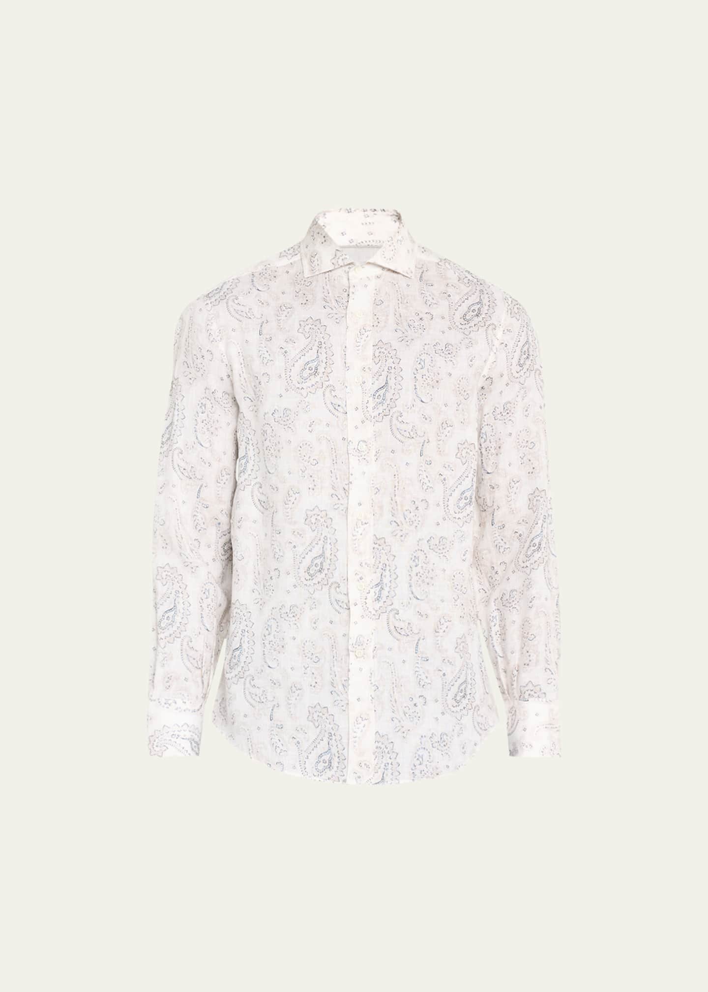 Brunello Cucinelli Men's Linen PaisleyPrint Sport Shirt Bergdorf Goodman