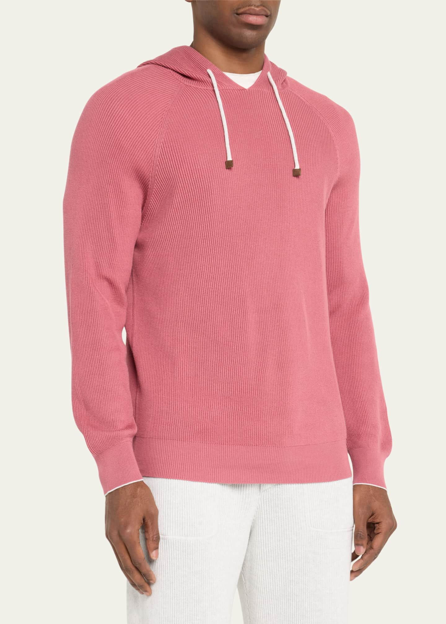 Brunello Cucinelli Men's Cotton Ribbed Pullover Hoodie - Bergdorf Goodman