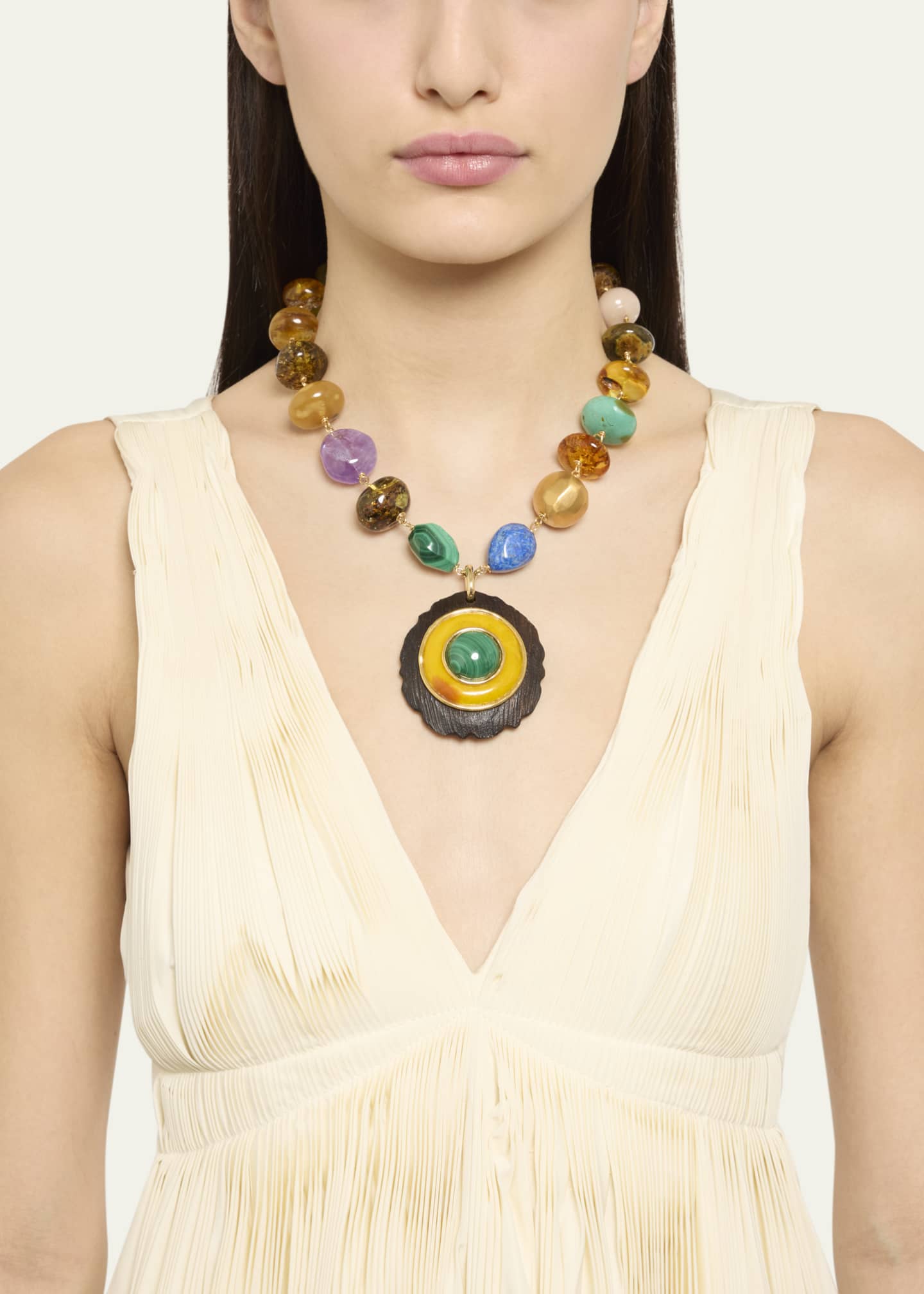 Grazia And Marica Vozza Multi Stone Necklace with Ebony and Amber Charm Image 2 of 4
