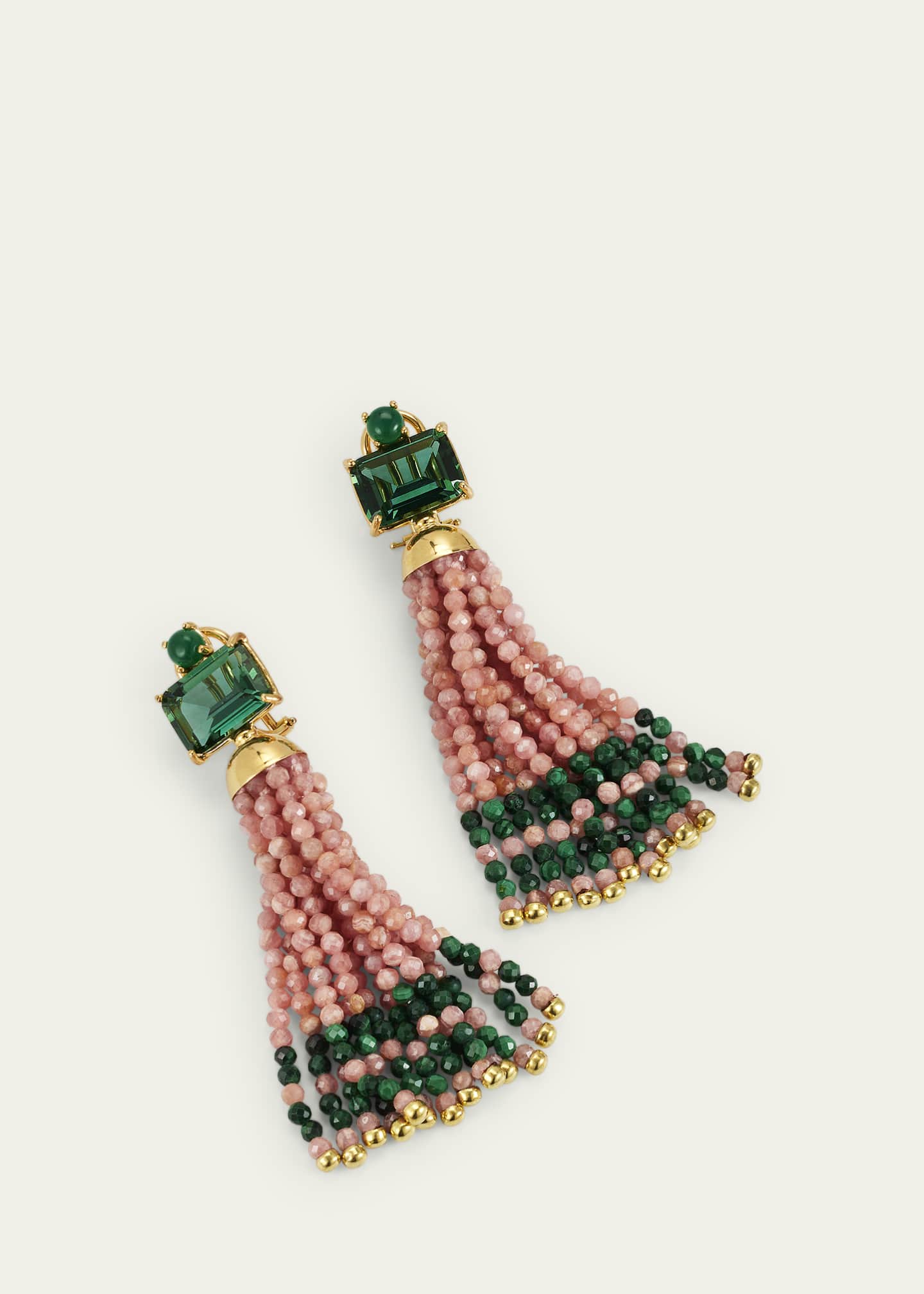 Grazia And Marica Vozza Rhodochrosite, Malachite, Green Quartz and Green Agate Tassel Earrings Image 3 of 4