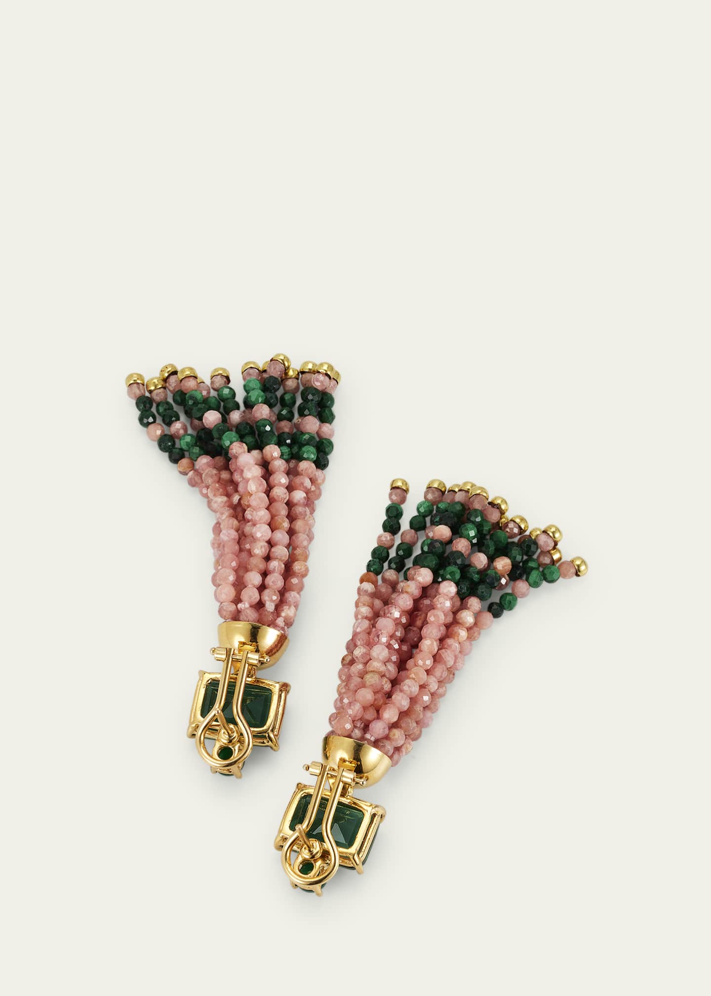 Grazia And Marica Vozza Rhodochrosite, Malachite, Green Quartz and Green Agate Tassel Earrings Image 4 of 4