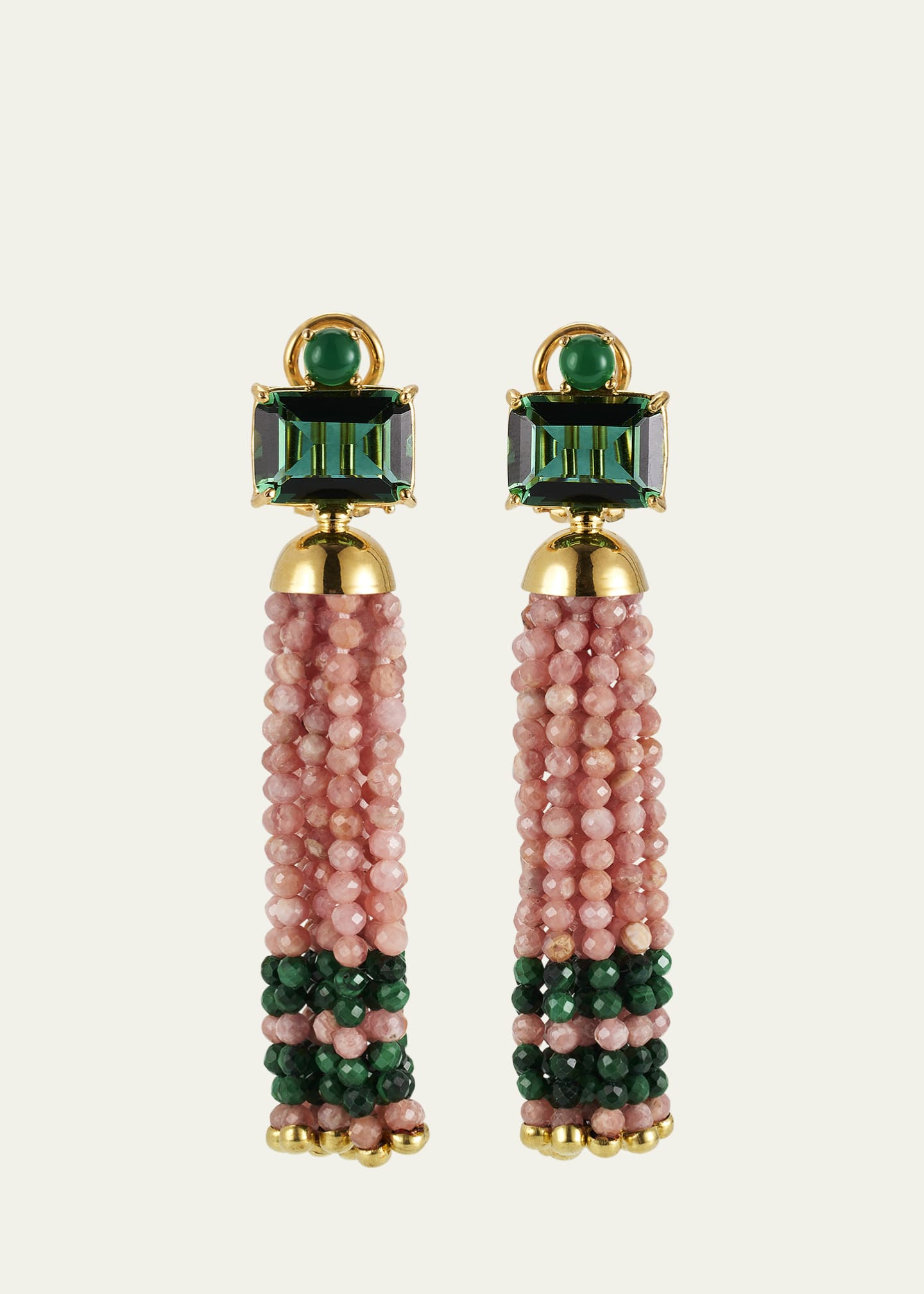 Grazia And Marica Vozza Rhodochrosite, Malachite, Green Quartz and Green Agate Tassel Earrings Image 1 of 4