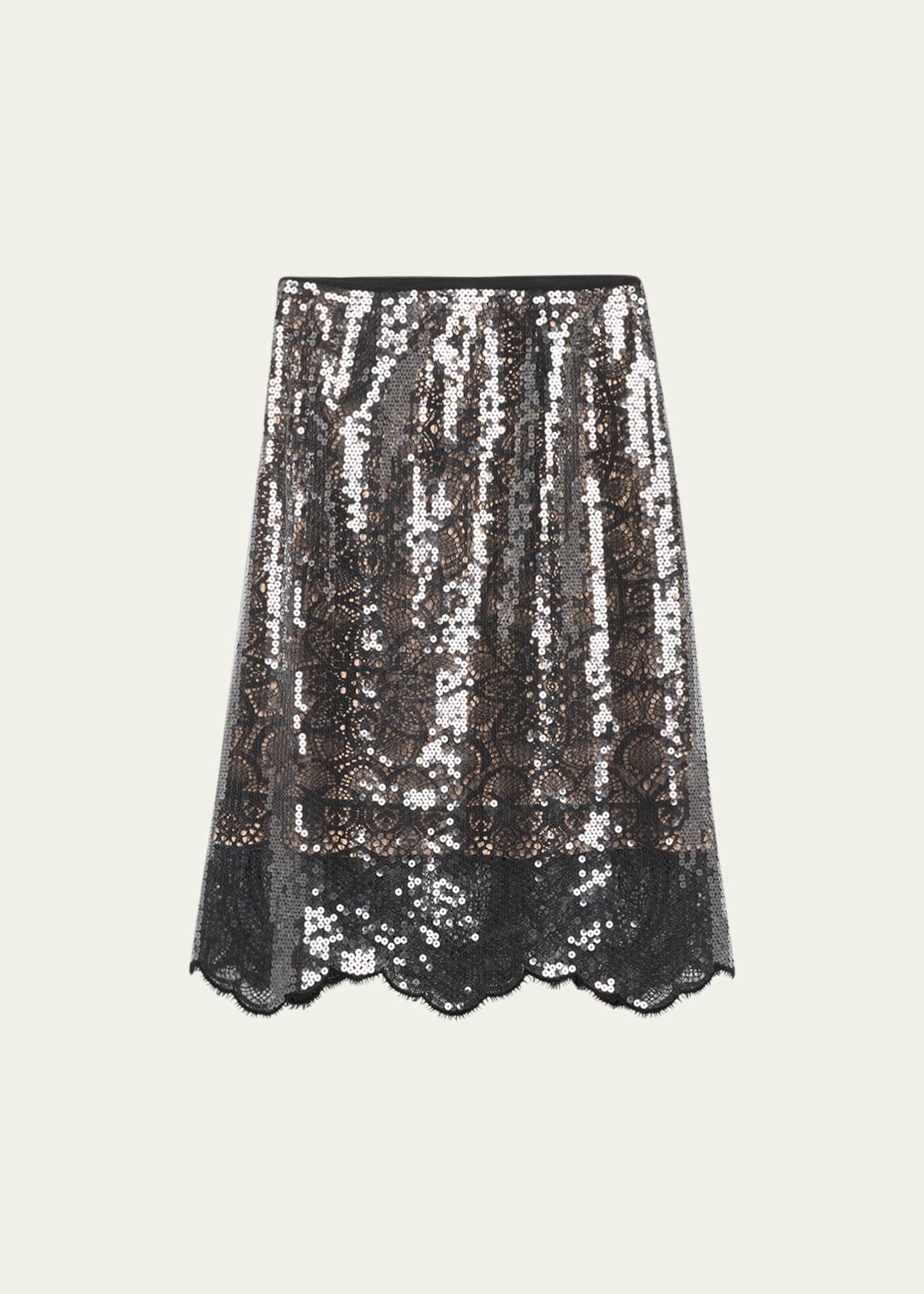 Kobi Halperin Scalloped Sequin Lace Midi Skirt - Bergdorf Goodman