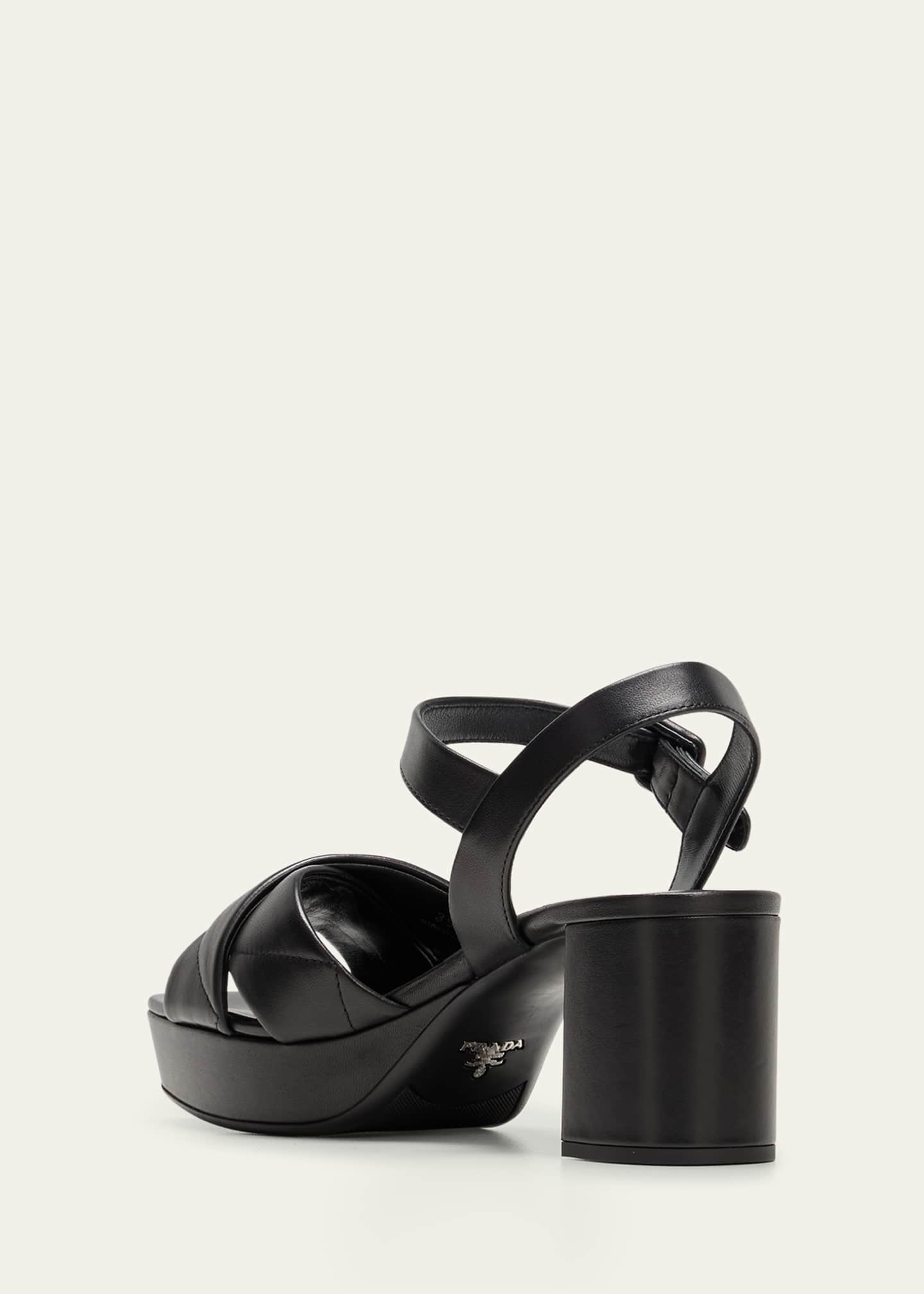 Prada Quilted Leather Ankle-Strap Platform Sandals Image 4 of 5