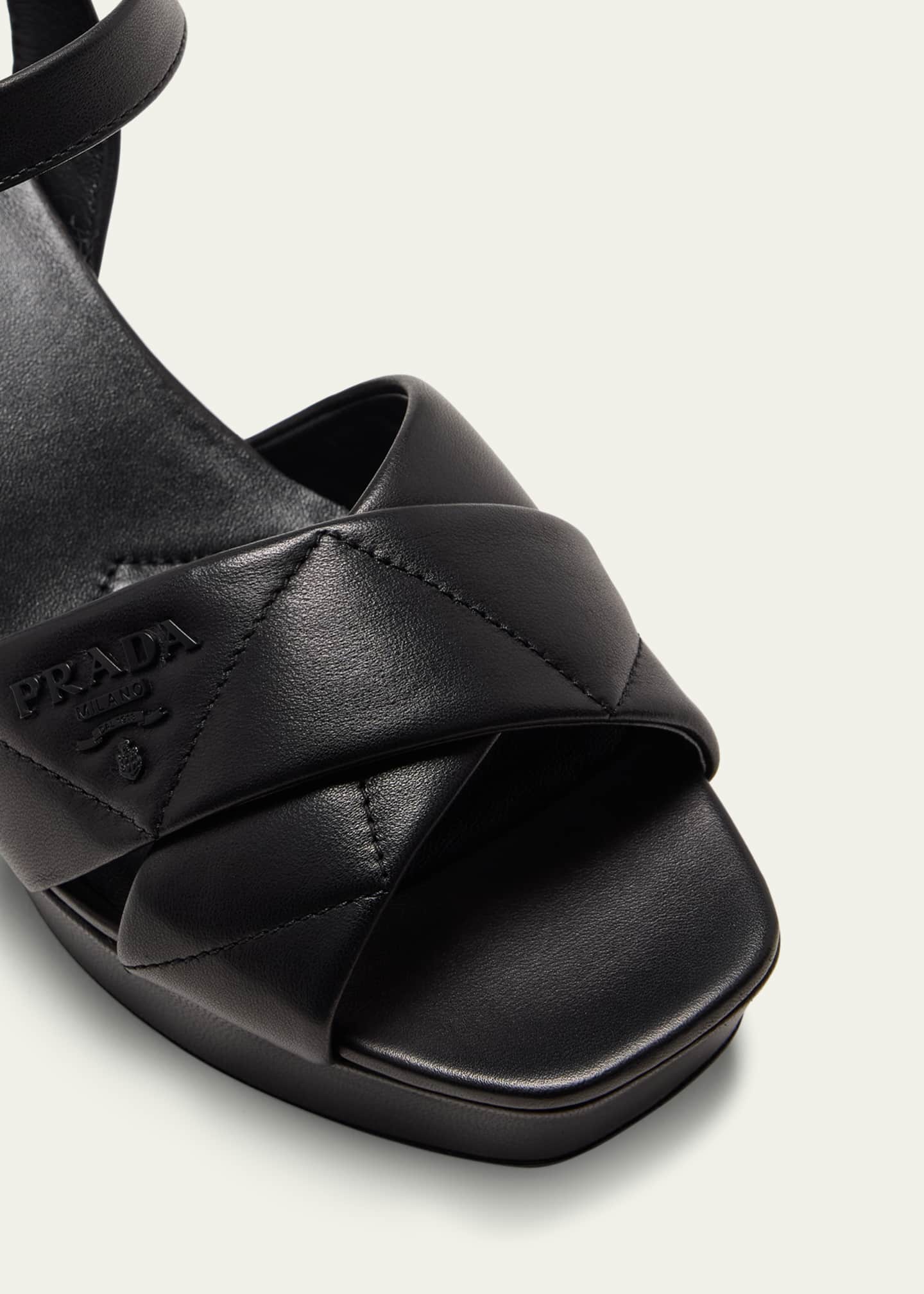 Prada Quilted Leather Ankle-Strap Platform Sandals Image 5 of 5