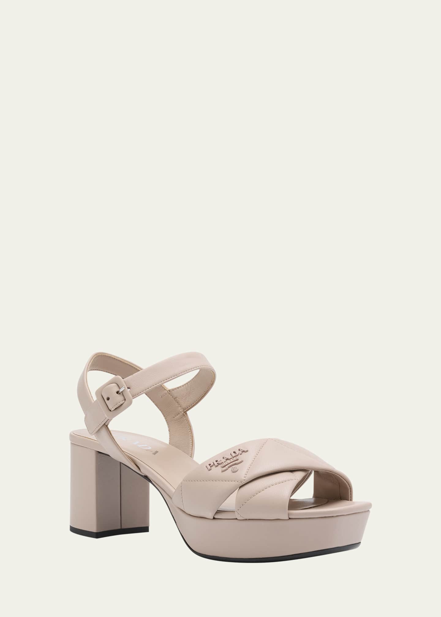 Prada Quilted Leather Ankle-Strap Platform Sandals Image 2 of 5