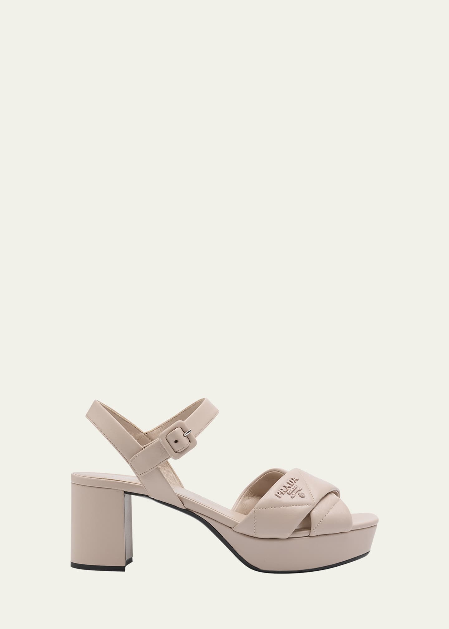 Prada Quilted Leather Ankle-Strap Platform Sandals Image 1 of 5