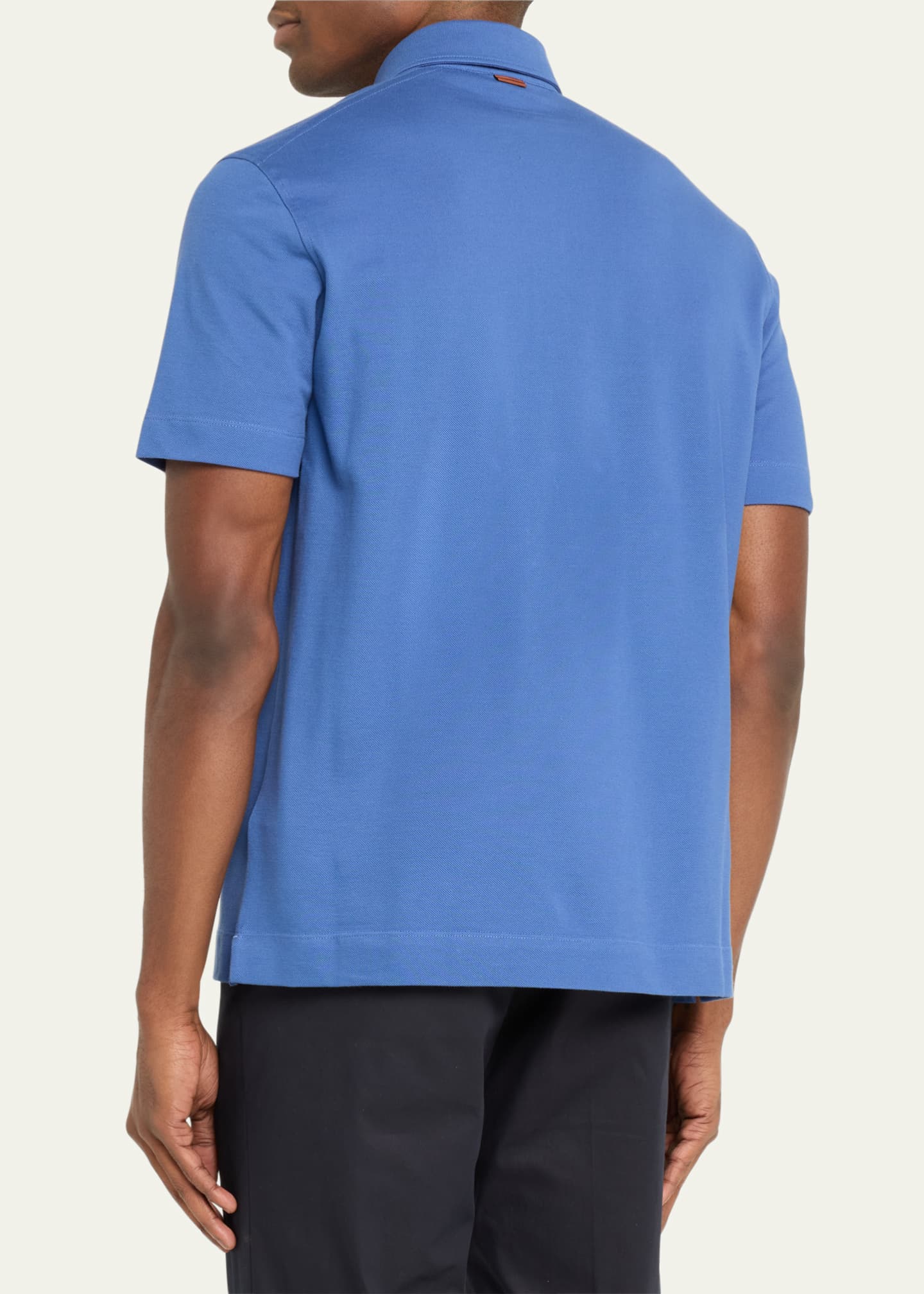 ZEGNA Men's Cotton Polo Shirt with LeatherTrim Pocket Bergdorf Goodman