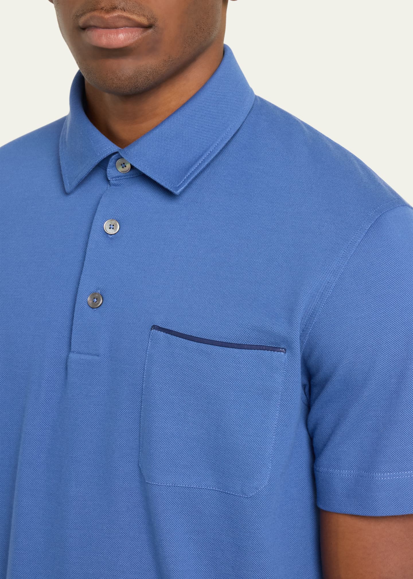 ZEGNA Men's Cotton Polo Shirt with LeatherTrim Pocket Bergdorf Goodman