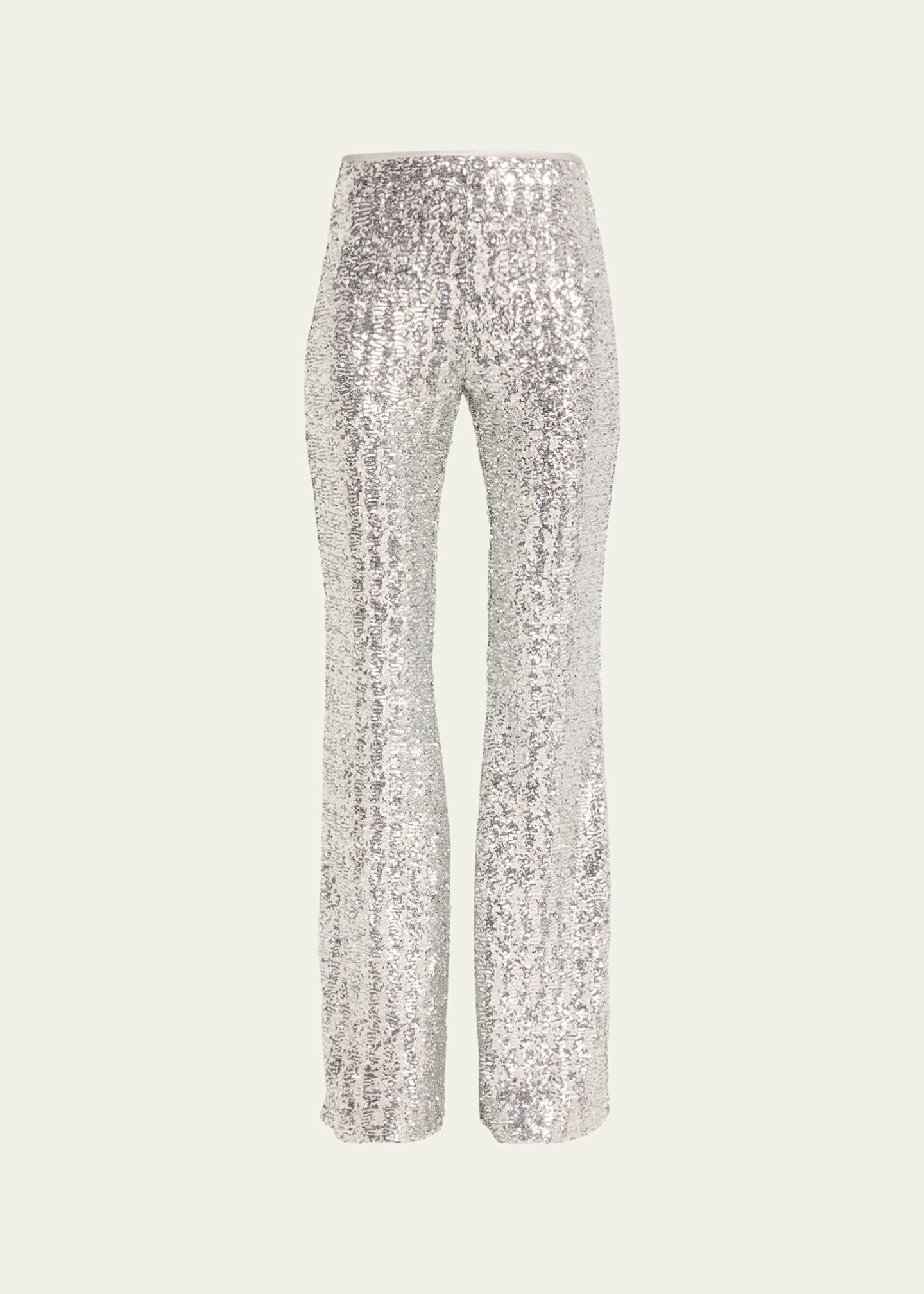 Silver Sequin Flare Pants, Pants